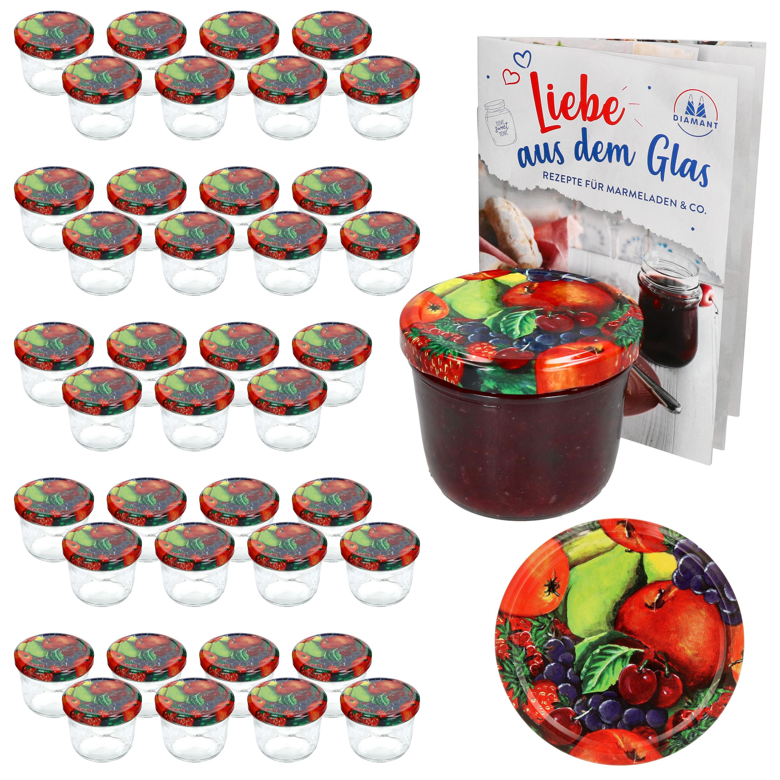 40pcs Set Of Tumblers 230 Ml With Fruit Decoration Lid Including Diamond Gelling Book