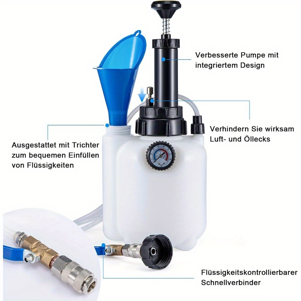 E-shop Bremsflüssigkeitsentlüfter – Bremsflüssigkeitswechsler mit Handpumpe und 1-Liter-Saugbehälter – Kompatibel mit Scheiben- und Trommelbremsen –