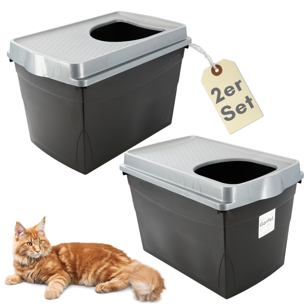 E-shop 2er Set Hop In Katzenklo oben einstieg Katzentoilette geschlossen Top Entry XXL Haubentoilette Groß Katzen Klo schwarz Katzentoiletten