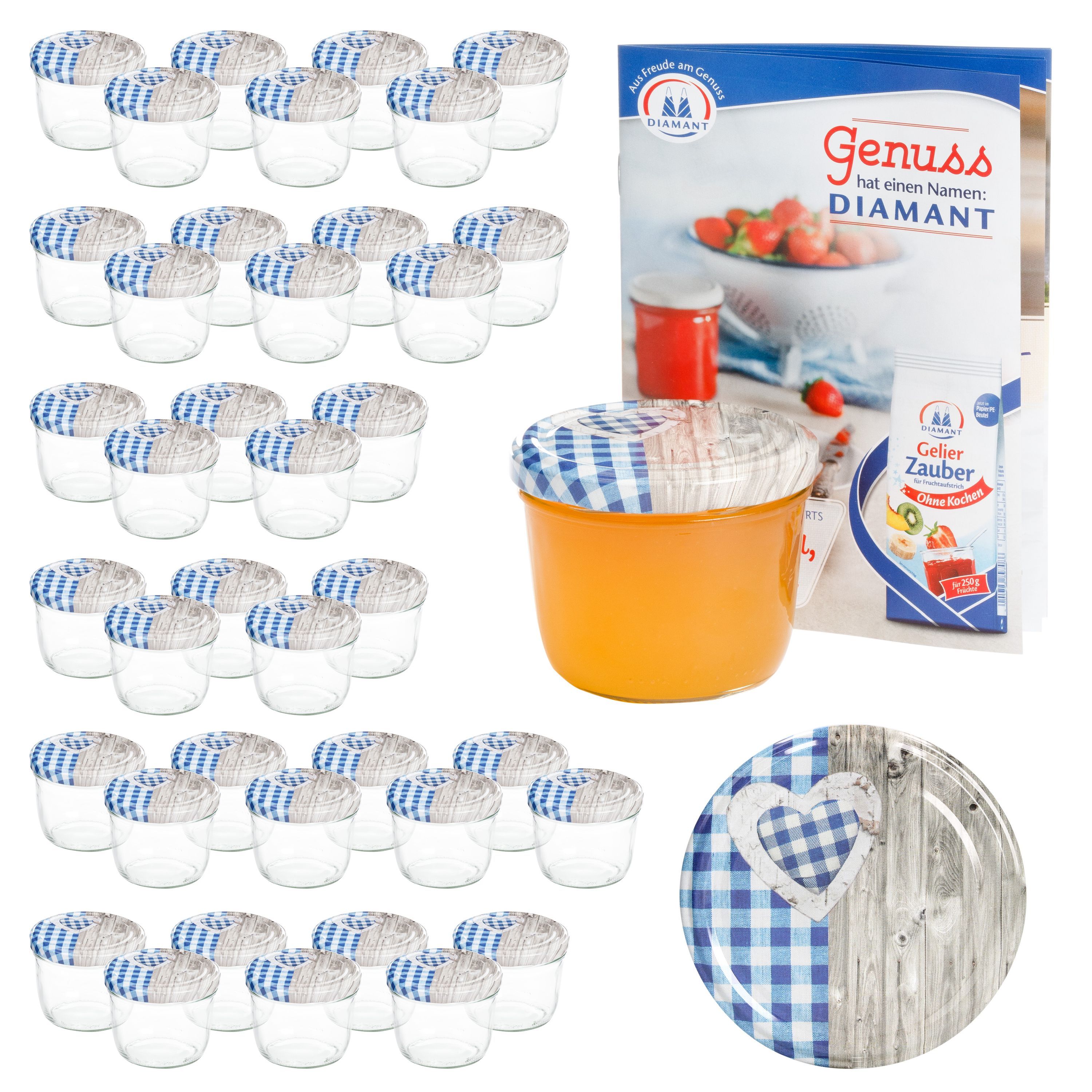 Image of 40pcs Set Of Tumblers 230 Ml To 82 Wooden Heart Blue Lid . Diamond Recipe Book