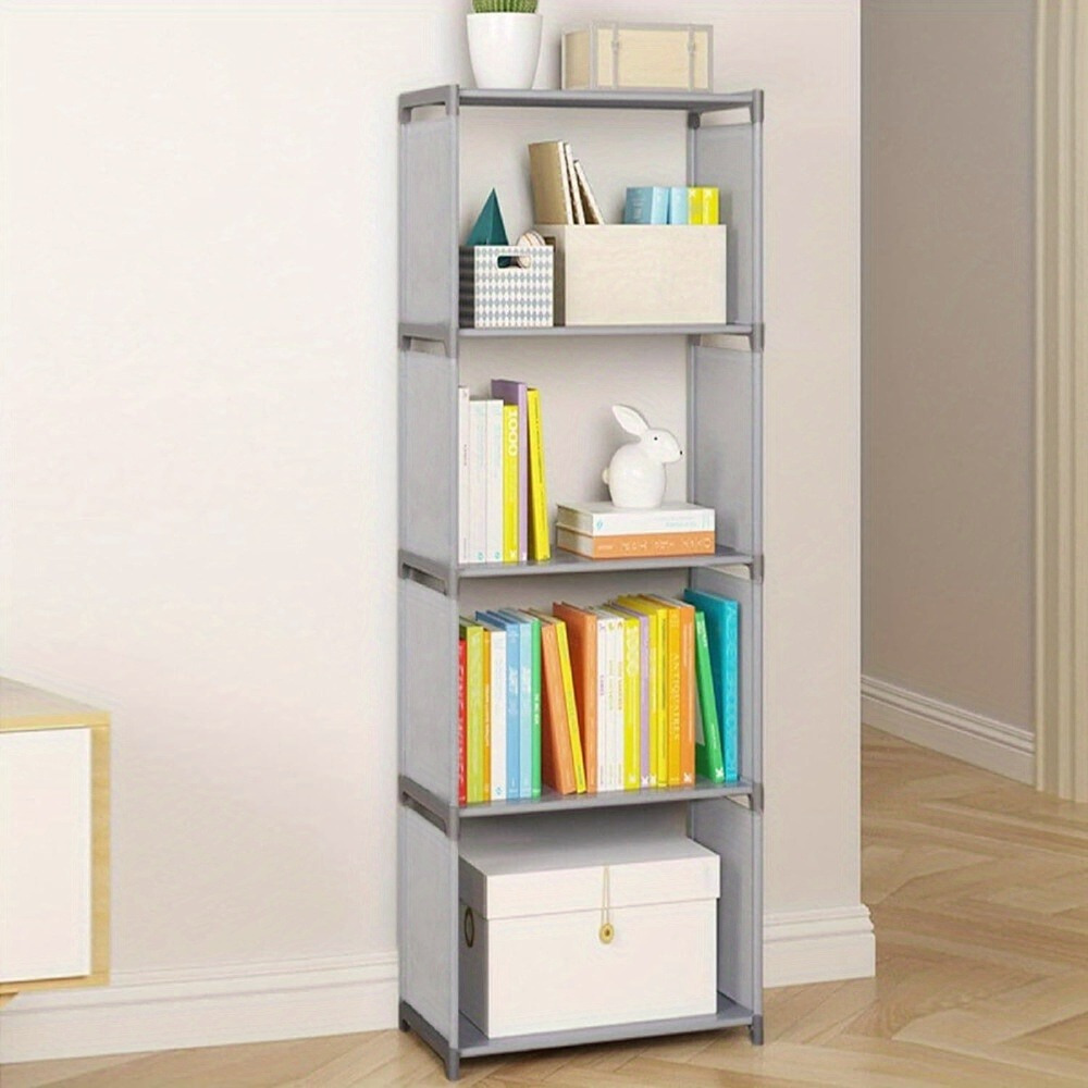 TEMU 4-tier Versatile Metal Bookshelf - Easy Assembly, Space-saving Design For Home Office, Living Room Bedroom, Dorm Room & Rental Housing - Grey,