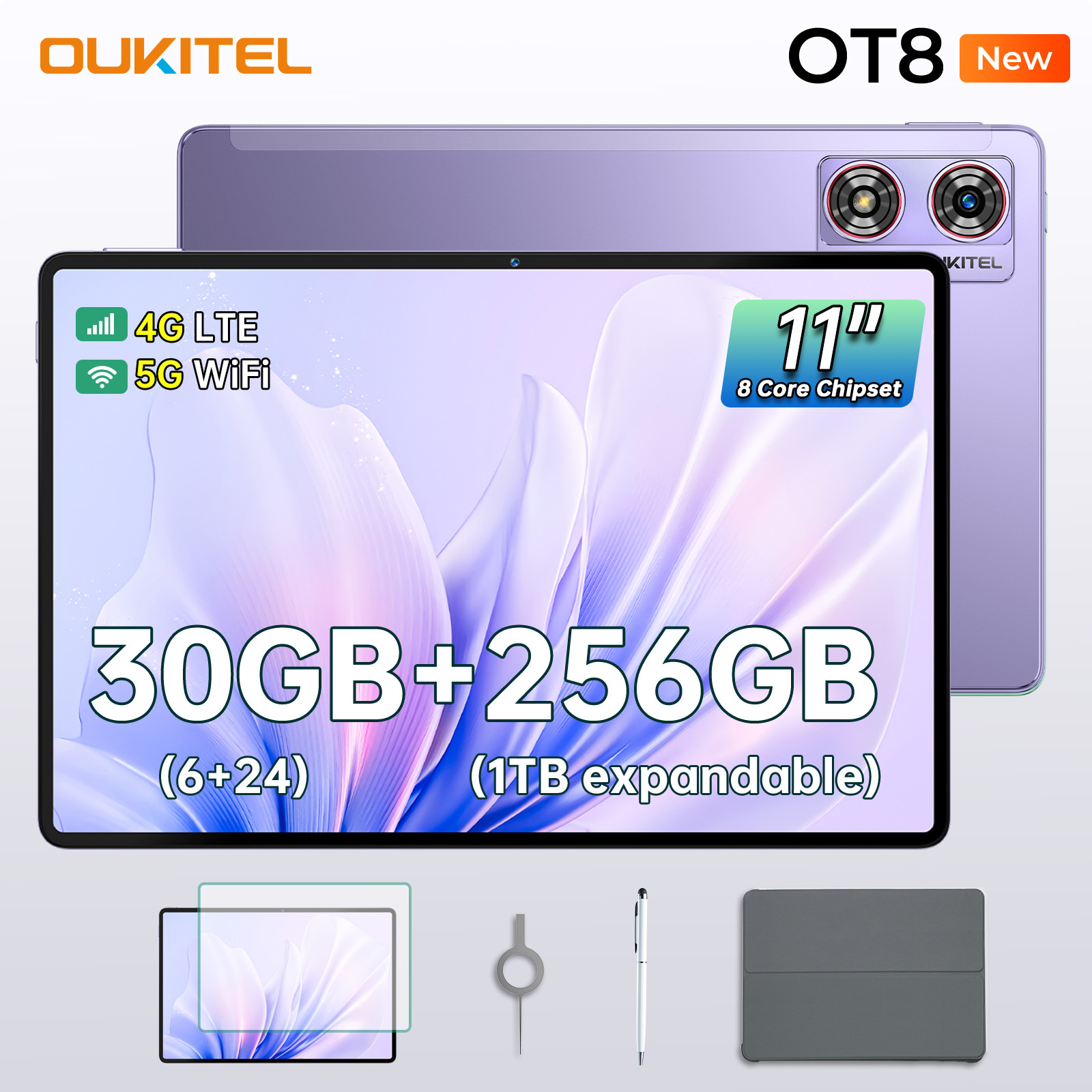 E-shop OUKITEL OT8 Gaming Tablet mit Tablet Hülle, 30 (6+24) GB RAM+256GB ROM (1TB expandable) Tablet ohne Vertrag, 11-Zoll-Bildschirm, 14,