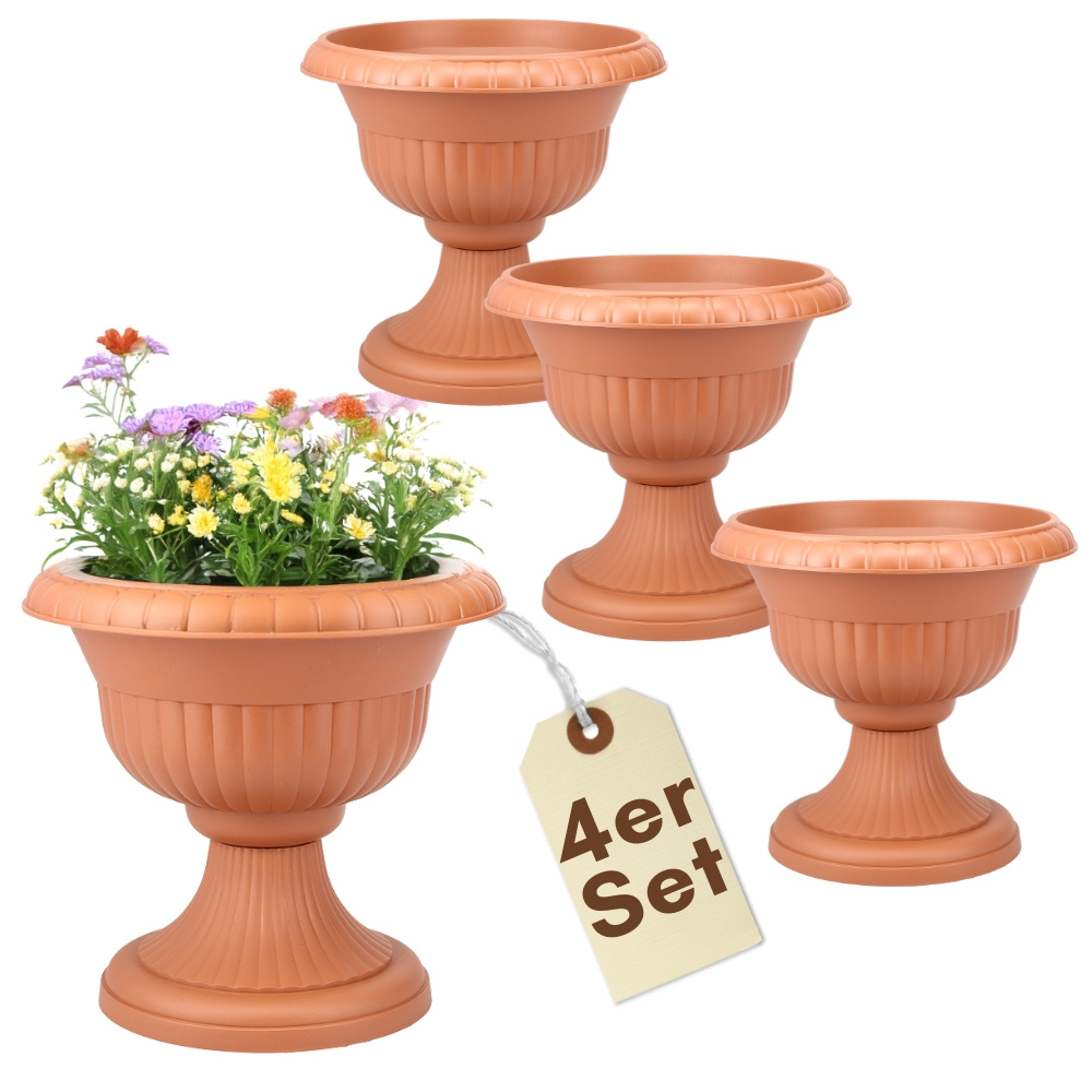 Image of 4pcs Set Flower Pot With Stand Flower Column Pedestal Planter Grave Vase Cemetery Vase Flower Pot With Feet Flower Pot Stand Terracotta 30 Cm