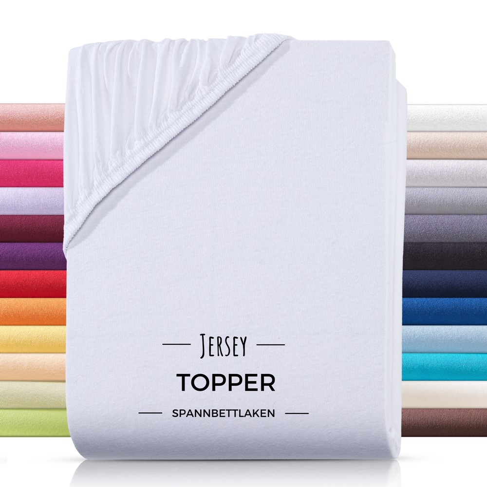 Image of Jersey Fitted Sheet Topper 140x200 Cm / 160x200 Cm / 180x200 Cm / 200x200 Cm With Elastic Edge - 100% Cotton Bed Sheet - Fitted Topper Sheet With Elastic