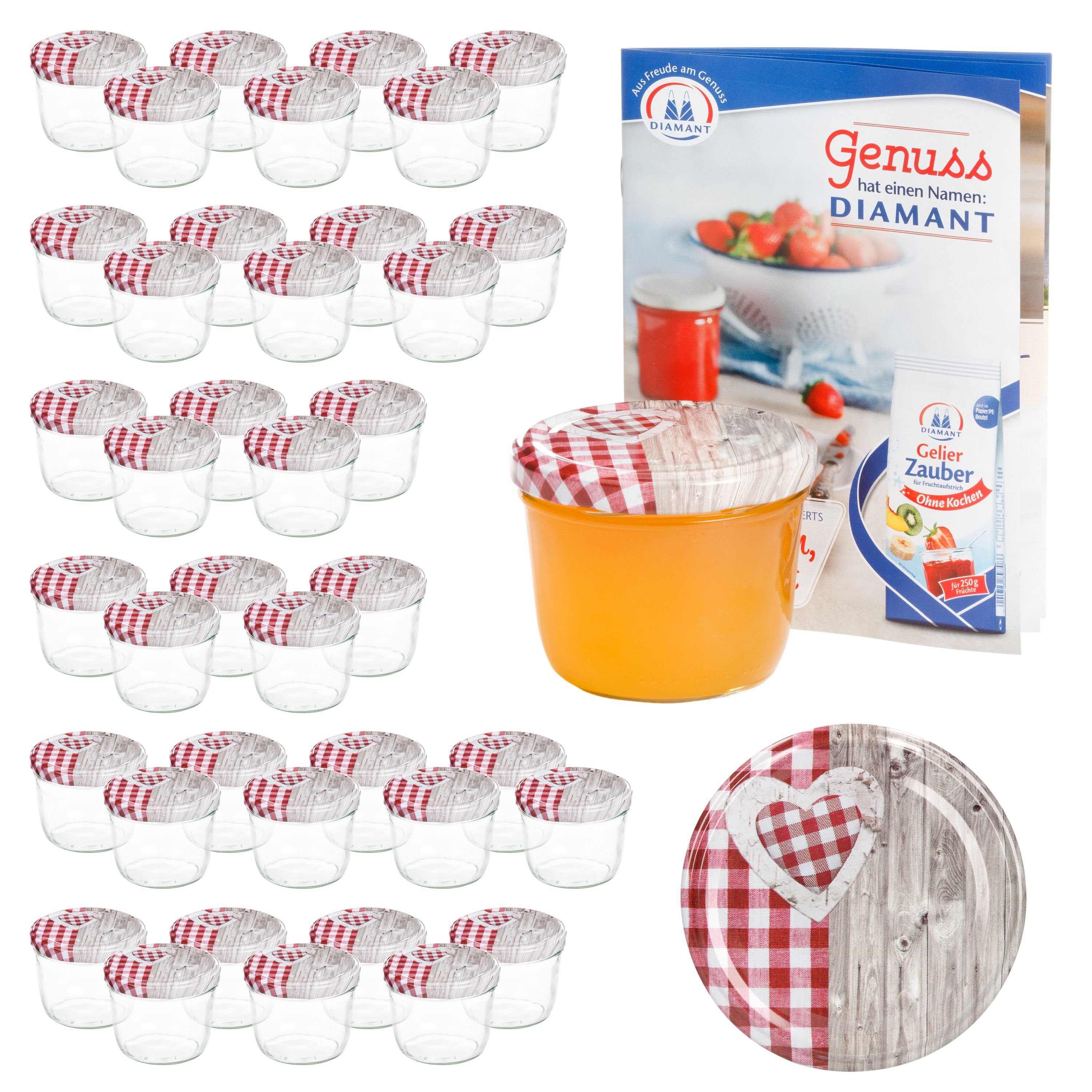 E-shop 40er Set Sturzglas 230 ml To 82 rot Deckel . Diamant Gelierzauber Rezeptheft