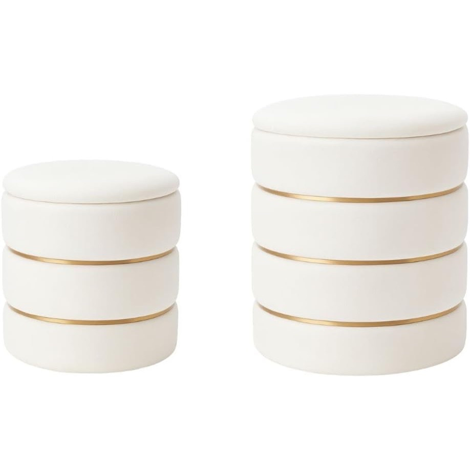 Cecaro Group Set 2 Velvet Pouf Containers With Lid – Elegant, Resistant And Ultra Spacious - Round Stool With Removable Lid And Seat