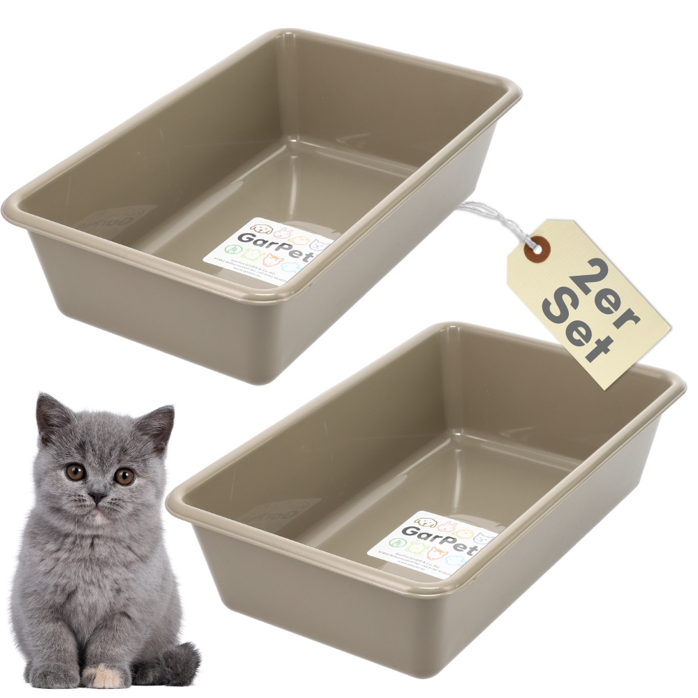 E-shop 2er Set Katzenklo Katzentoilette offen Kitten ohne Deckel Katzen Schalentoilette Klo Toilette Zubehör Sparpaket Katzentoiletten