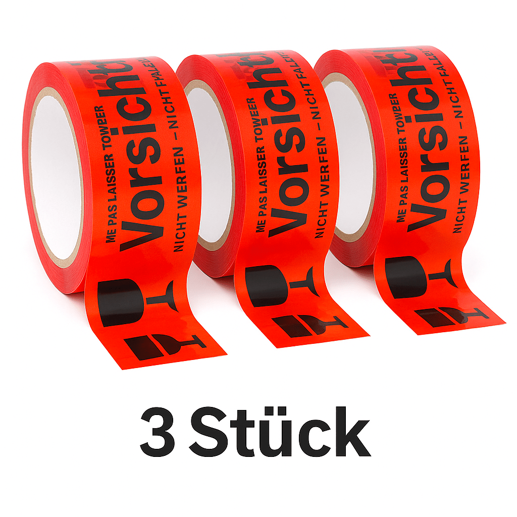 E-shop 48mm x 66m Klebeband "Vorsicht Glas" 3 Rollen "Vorsicht Glas" Packband / Warnband "Vorsicht Glas" 3 Rollen
