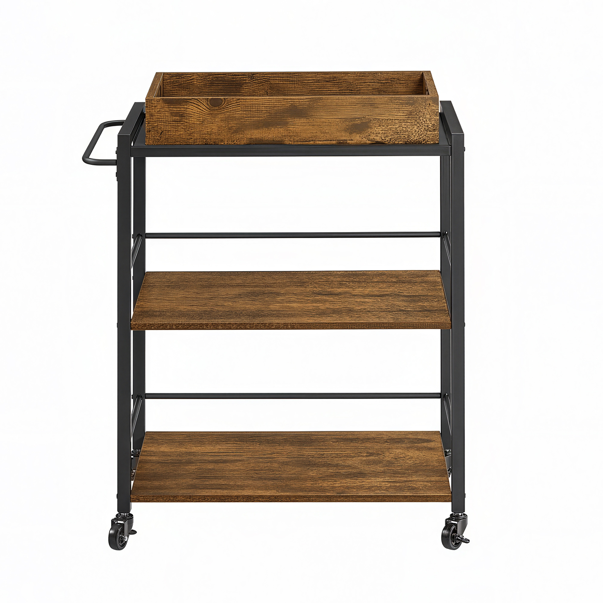 TEMU Chariot de cuisine style industriel avec plateau amovible, pieds réglables et roulettes, étagère, cadre en acier, 40 x 72 x 86 cm, marron