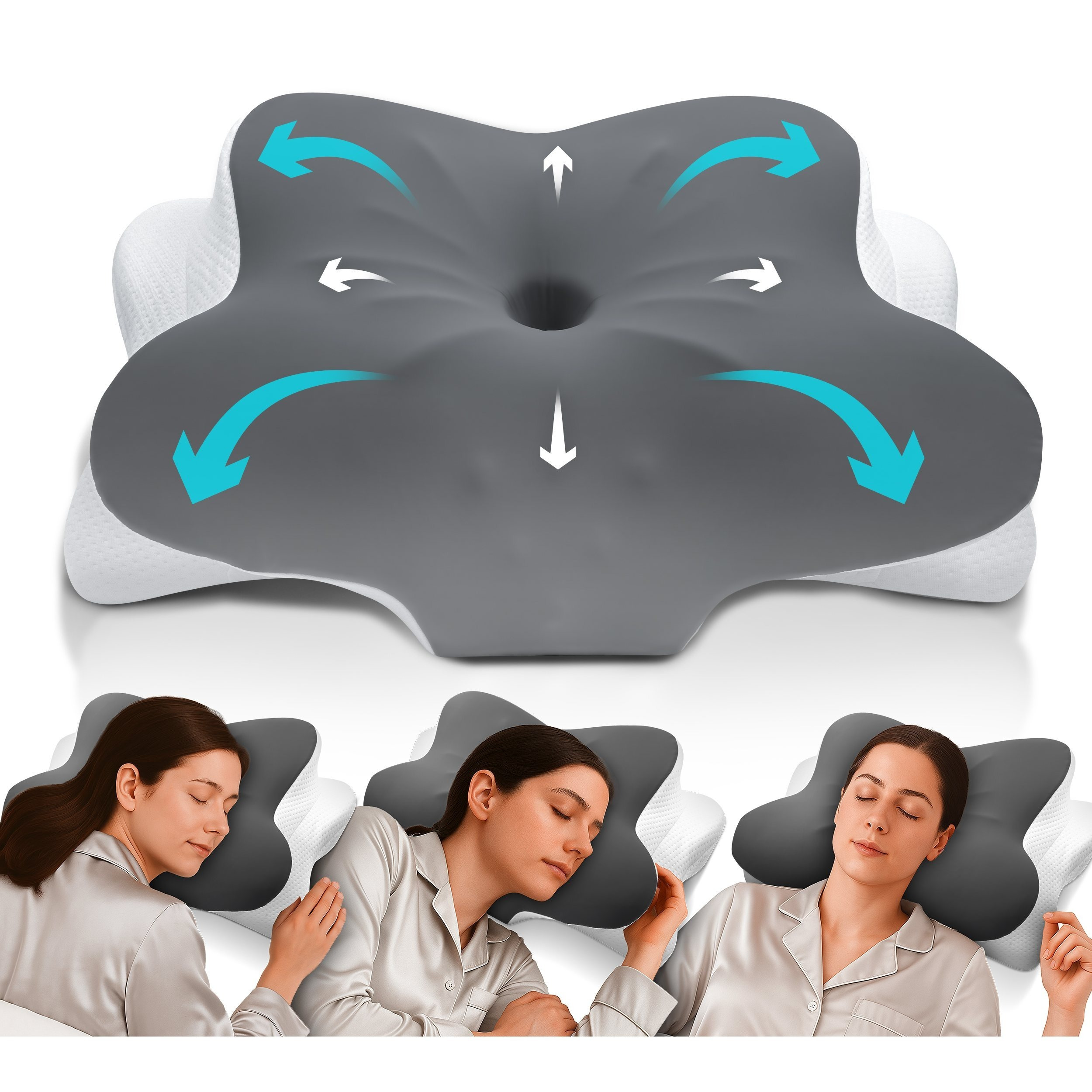 Image of Orthopedic Neck Support Pillow Made Of High-quality Memory Foam With Cooling Cover – Ergonomic Head Pillow For Side, Back & Stomach Sleepers With Washable Cover At 40°c