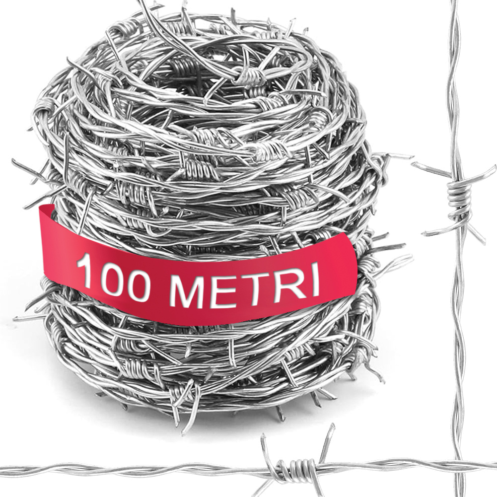 TEMU Bakaji 100 Meter Galvanized Coated Barbed Wire Spool, 1.7mm Thickness -plated Roll For Fencing, Anti-climbing Barrier, Strong And Flexible For
