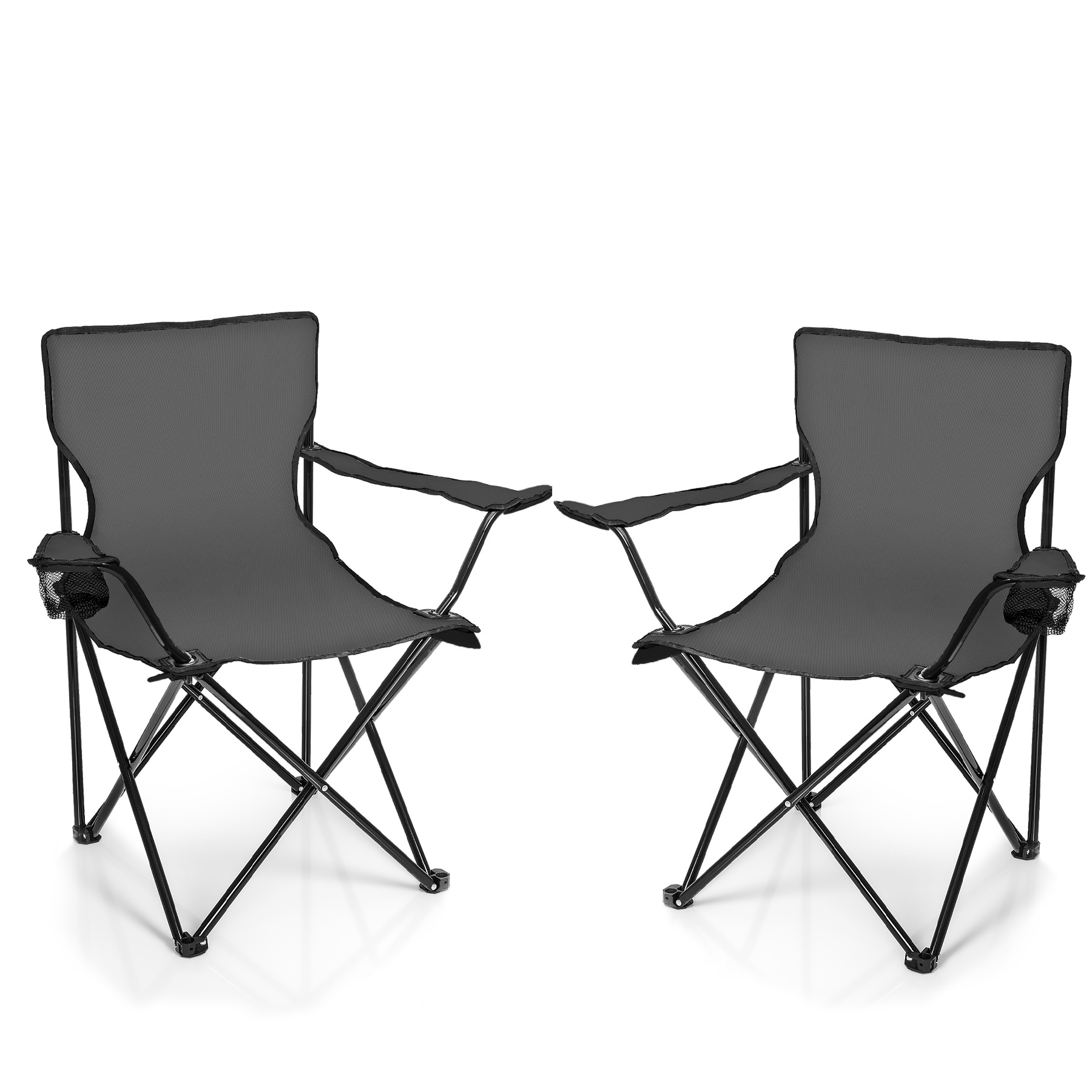 Image of Bigdean 2x Folding Chair Dark Gray Camping Chair Fishing Chair With Cup Holder & Carry Bag - Foldable Fishing Chair - Folding Garden Chair Relaxation Chair Portable Folding Chair