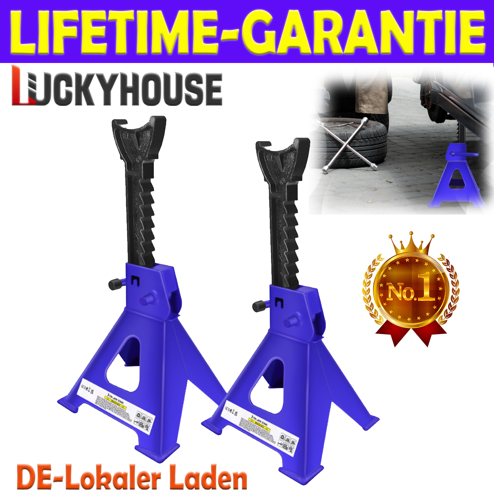 E-shop 2026 Upgrade Verdickt Hochbelastbare 3-Tonnen-Achsträger für Auto, Van, 4x4, Caravan – Stahlbau Robuste Konstruktion – Höhenverstellbar 29-43cm,