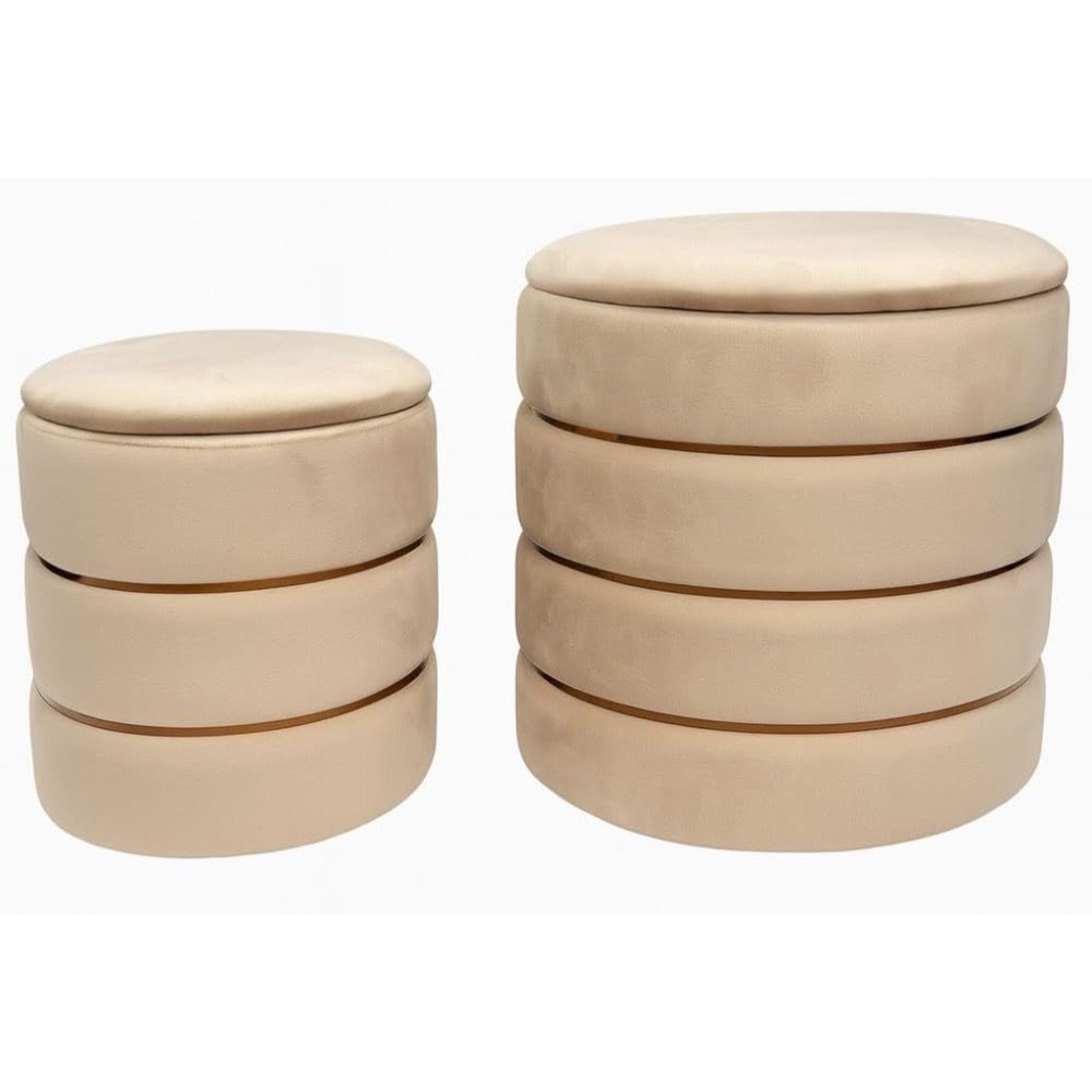 Image of Cecaro Group Set 2 Velvet Pouf Containers With Lid – Elegant, Resistant And Ultra Spacious - Round Stool With Removable Lid And Seat