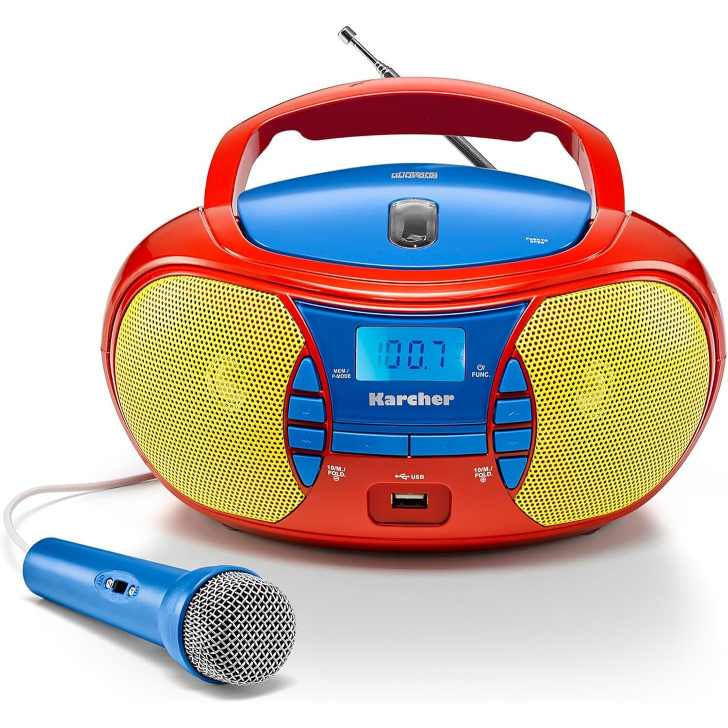 Image of Karcher Rr 5026 Portable Cd Radio - Colorful Kids' Boombox With Cd Player, Fm Radio, Usb & Microphone - Battery/main Operation