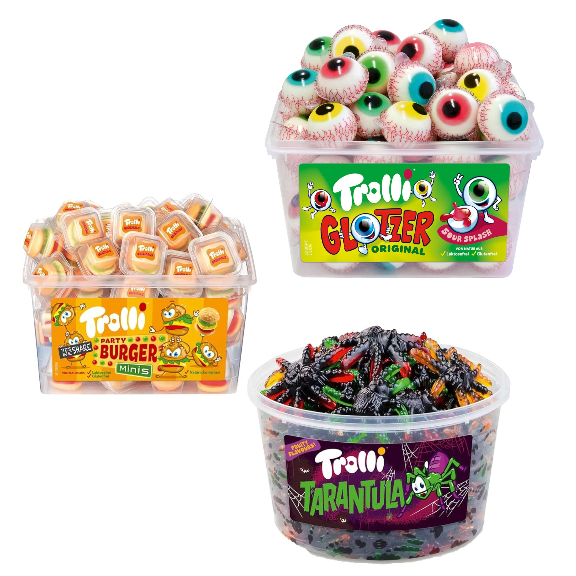 Trolli Mixed Pack: 1xglotzer + 1xtarantula + 1xburger For Kids Or Office Candy Mix Pack