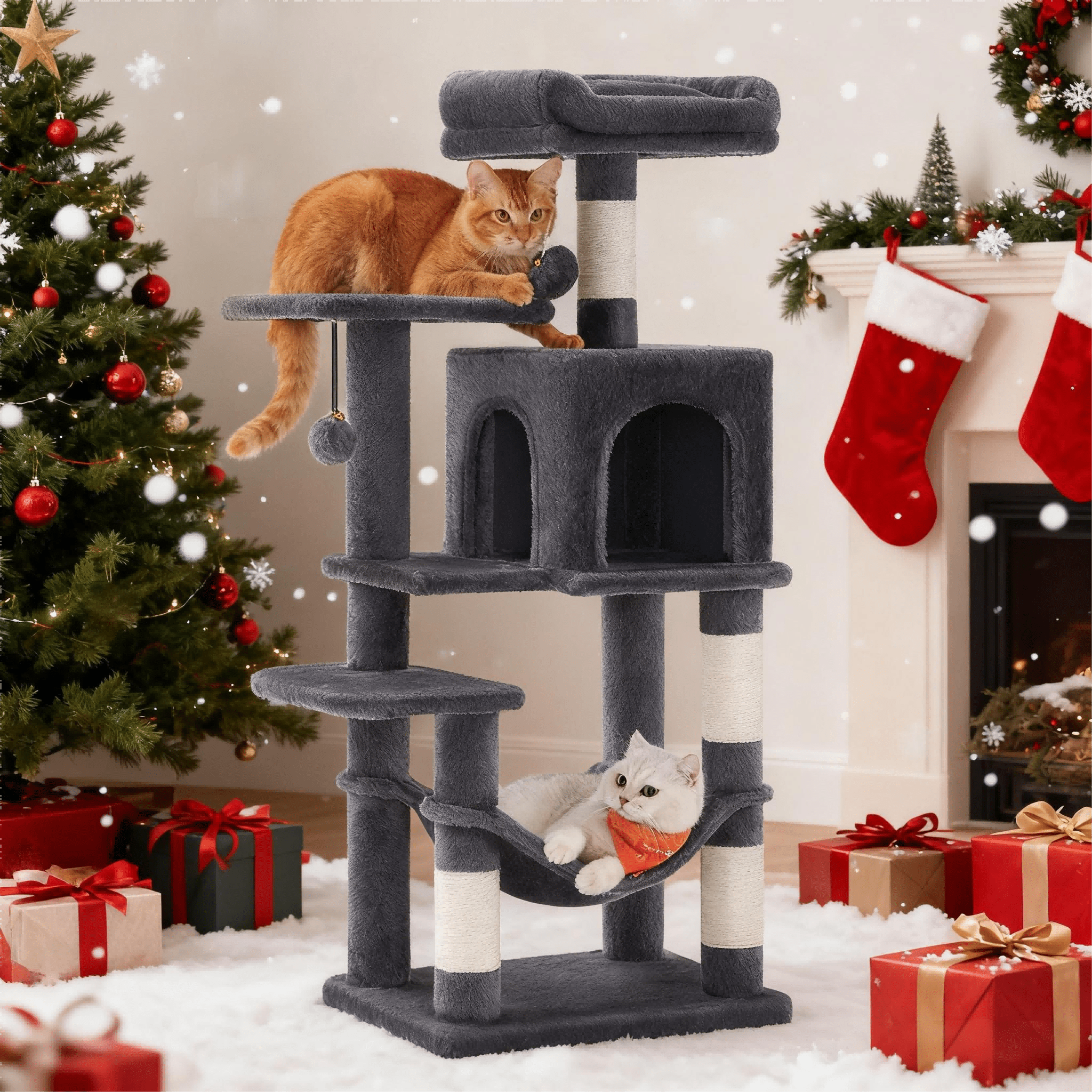 TEMU Scratching Tree, Multi-level Cat Tree With Cave, Hammock, And 4 Scratching Posts