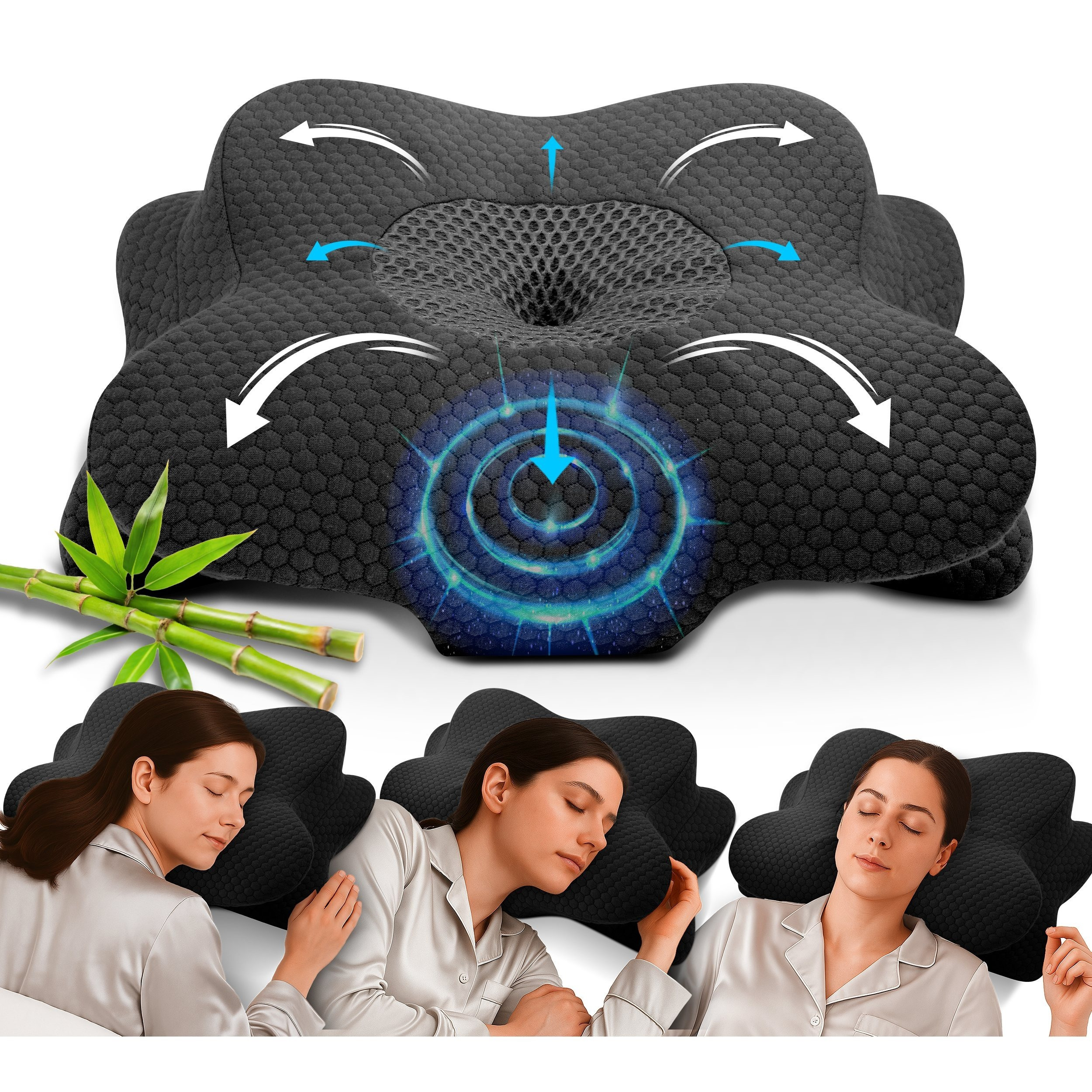 E-shop Ergonomisches Nackenstützkissen aus hochwertigem Memory Foam – Orthopädisches Kopfkissen für Seiten-, Rücken- und Bauchschläfer mit waschbarem