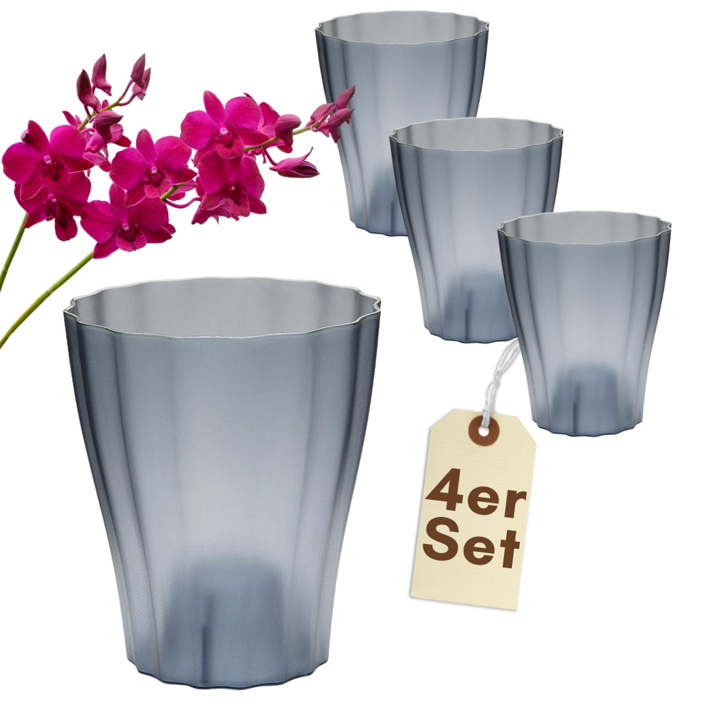 Image of 4-pack Transparent Orchid Pot, Plastic Overpot Planters For Orchids, Elegant Smoke-colored, 16 Cm