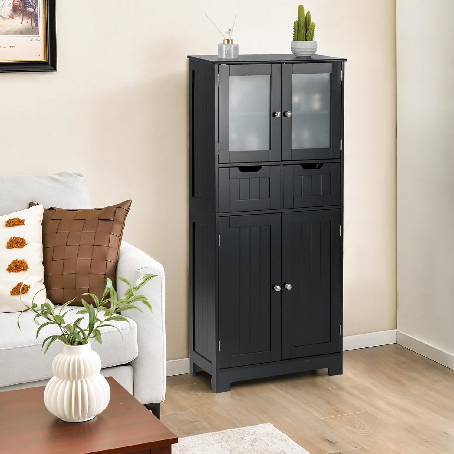 Image of Stylish Four-door Two-drawer Storage Cabinet, With Adjustable Shelves, Versatile Gray Cabinet With Storage, Anti-tipping Safety, Modern Gray Finish For Any Room