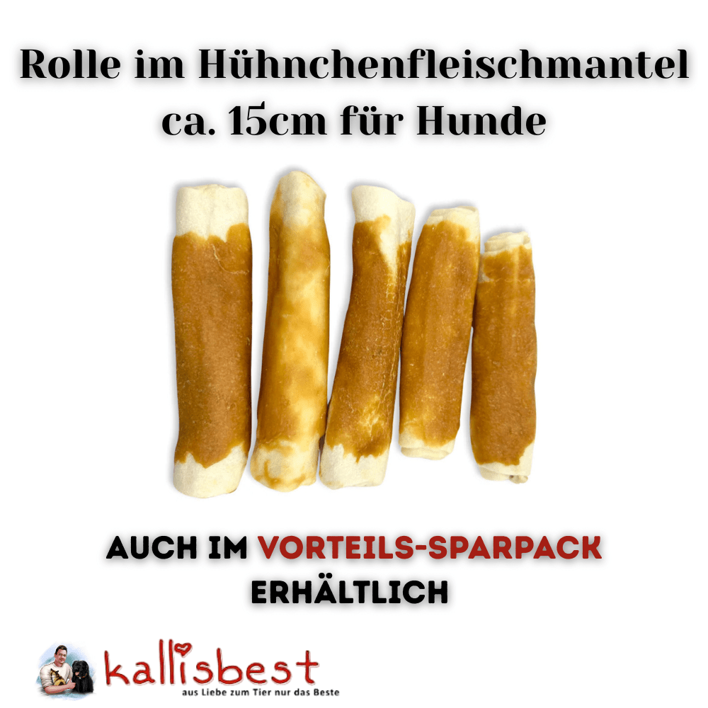 Image of Chicken Meat Roll, . 15 Cm, 5-piece Pack For Large Dogs Of All Ages,chew Treat, Gently Processed, For Snacks/rewards/between Meals, Value , Kallisbest - For Your Pet's Love, Verwaltungs Gmbh