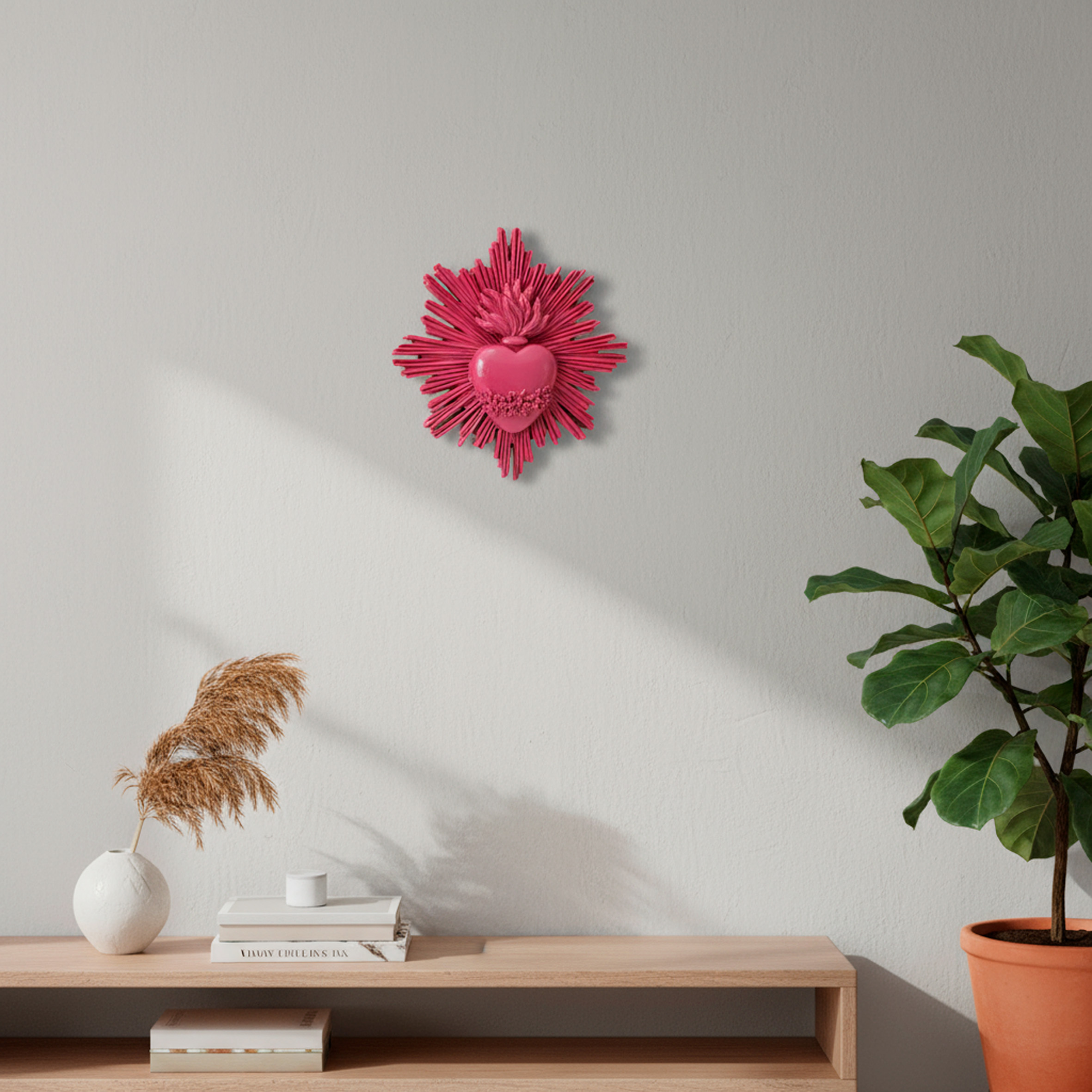TEMU Baroni Home Ex Voto avec , Cœur en résine, Décoration murale, Décoration murale avec crochet, Cœur décoratif , Peint à 14X14X2.5 Cm, Composition