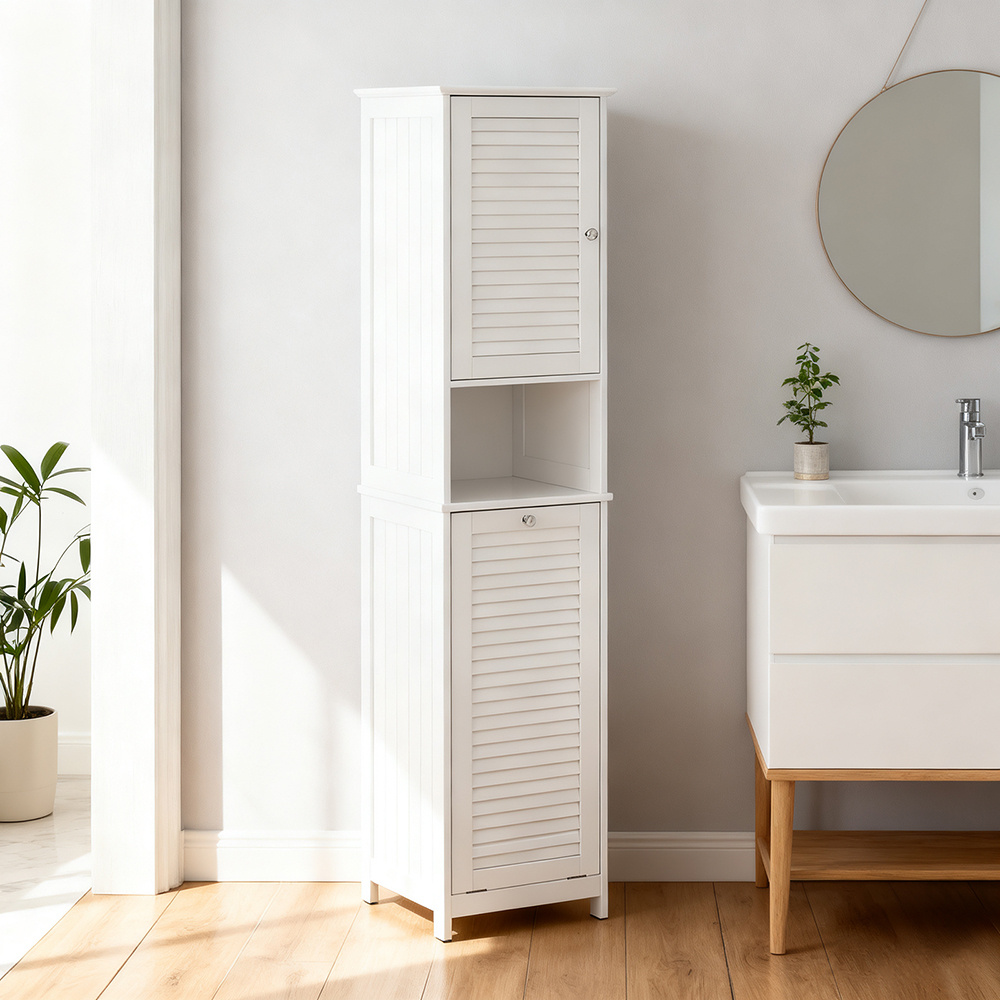 Image of Bathroom Cabinet Tall Cabinet With Laundry Basket Narrow Bathroom Cabinet With Shelf, Bathroom Furniture For Small Bathrooms, Standing Laundry Cabinet Bathroom Cabinet White 40x170x38 Cm Sobuy