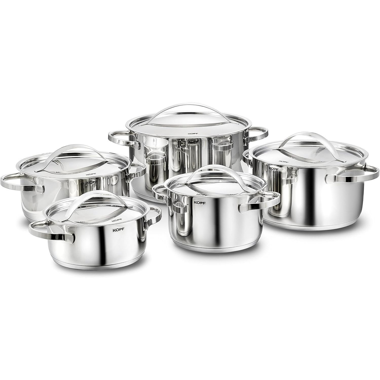 Image of Head Pot Set Induction Stilo 10pcs | Oven & Dishwasher Safe | Cookware Set For All Stovetops | 5 Pots With Lids | Liter Scale | Stainless Steel