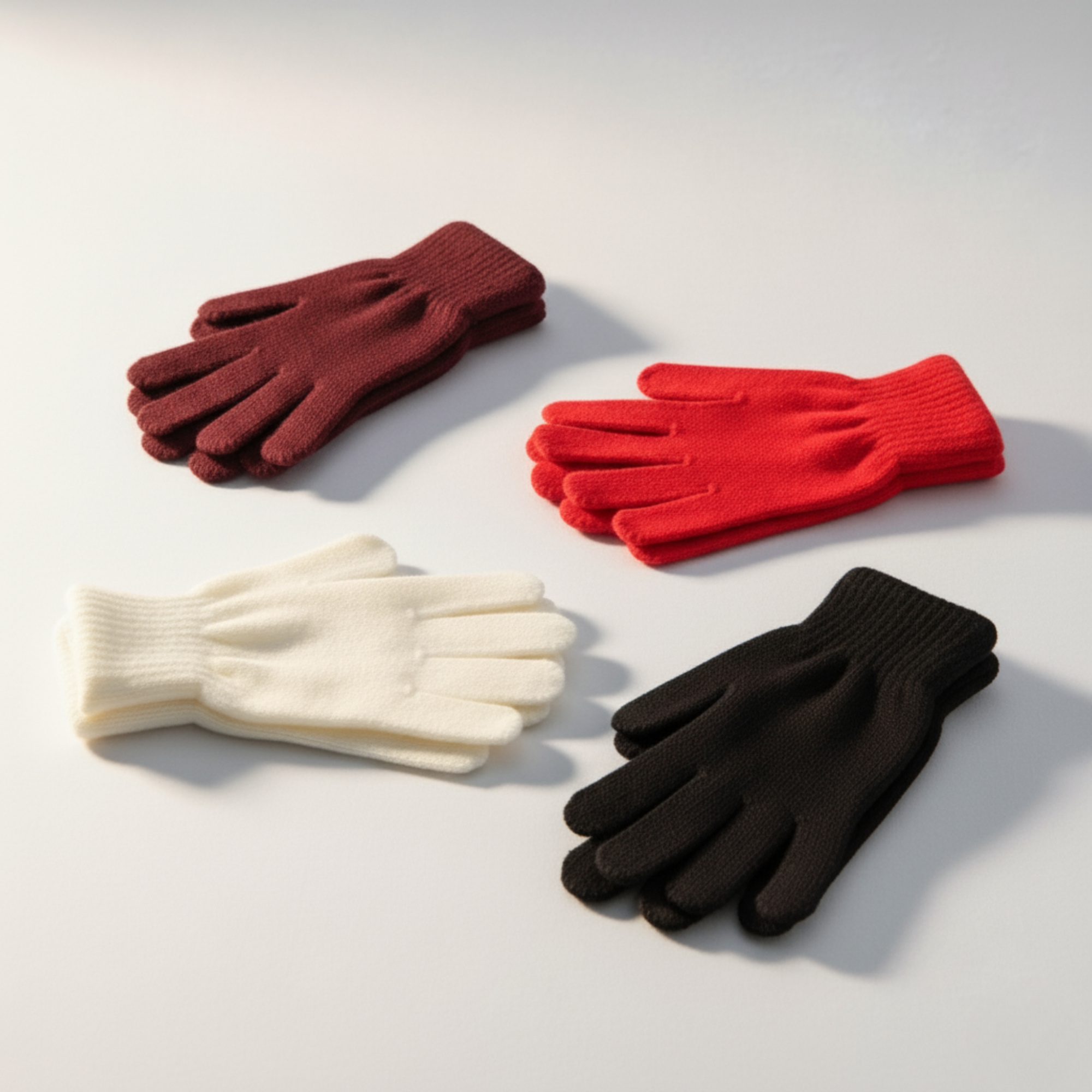 Adult Winter Warm Gloves, Assorted Solid Colour Stretch Knit Gloves