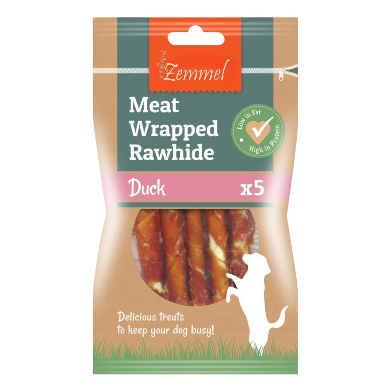 TEMU Pet Dog Treats Meat Duck Flavor Wrapped Rawhide Sticks 5 Pack