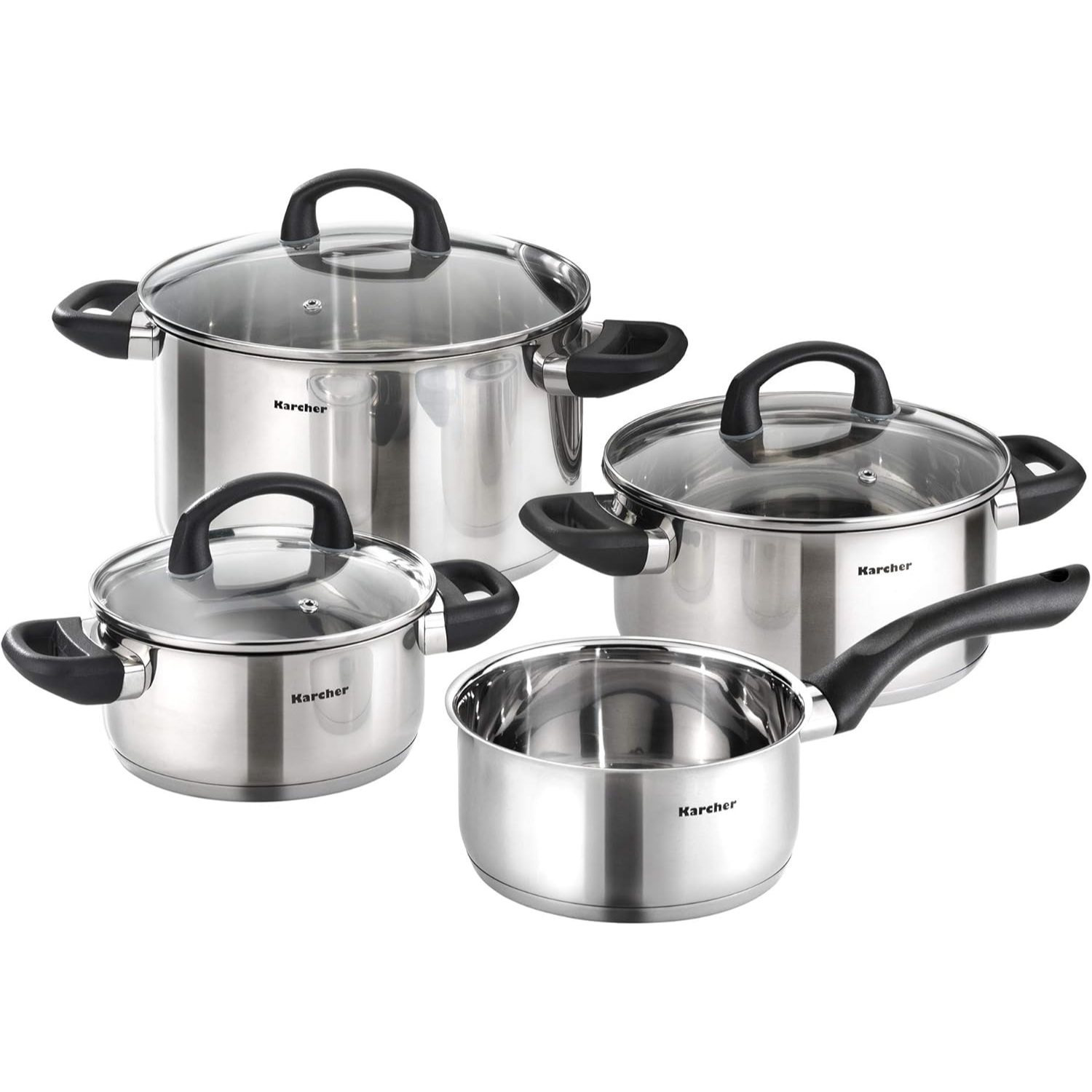 Image of Karcher Mia Stainless Steel Pot Set, Induction Cookware Set, Pots With Glass Lid And Steamer Basket, 4pcs