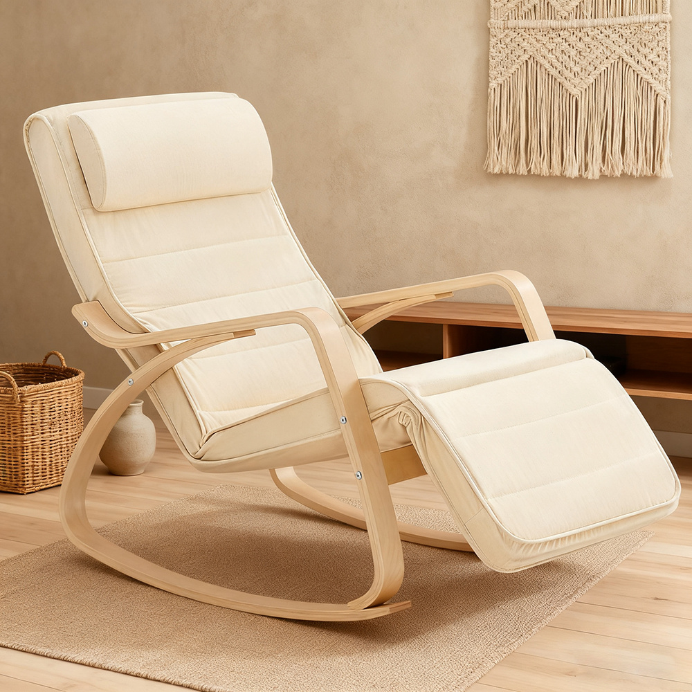 Image of 1pc Rocking Chair Recliner Relaxation Chair Reading Chair With Headrest With Adjustable Footrest With Upholstered Seat Ergonomic Chair For Living Room Bedroom Balcony Beige 65x78x90 Cm Sobuy Gtu27-x