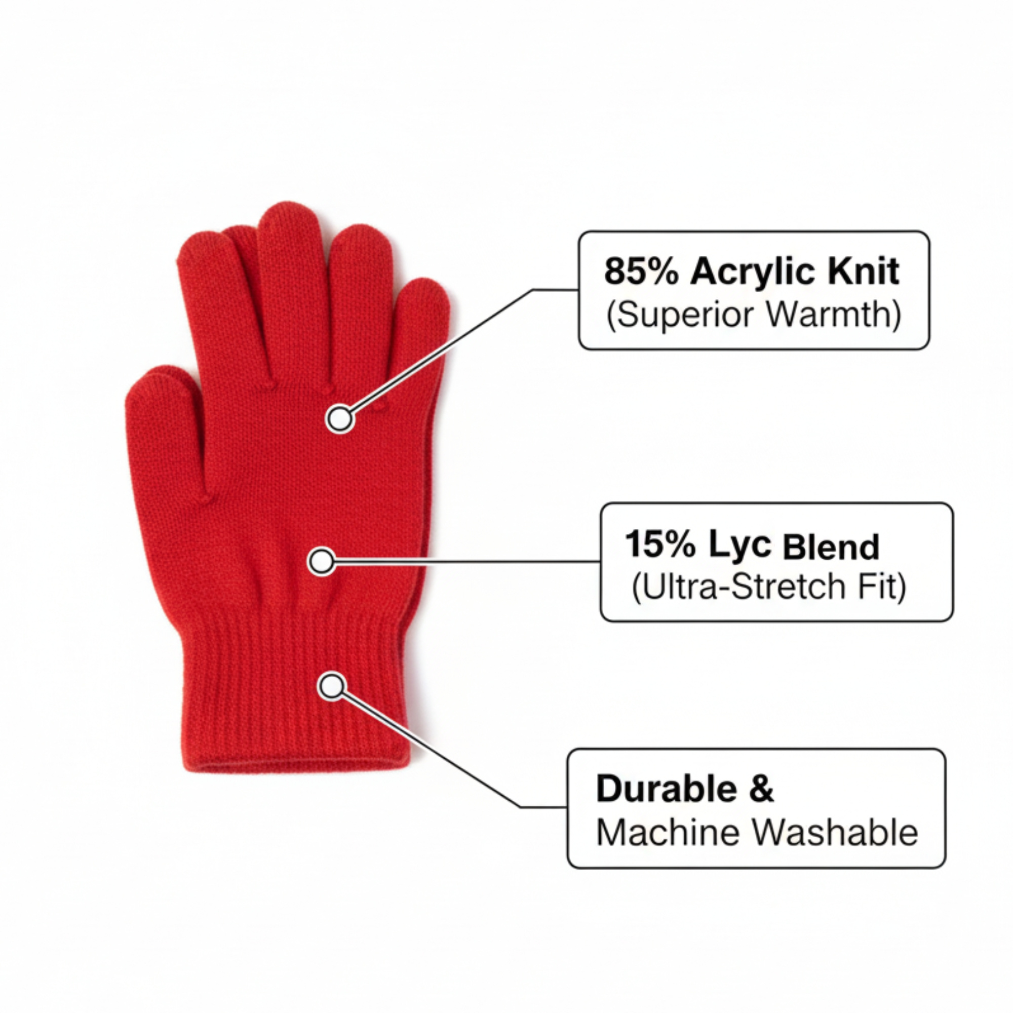 Adult Winter Warm Gloves, Assorted Solid Colour Stretch Knit Gloves