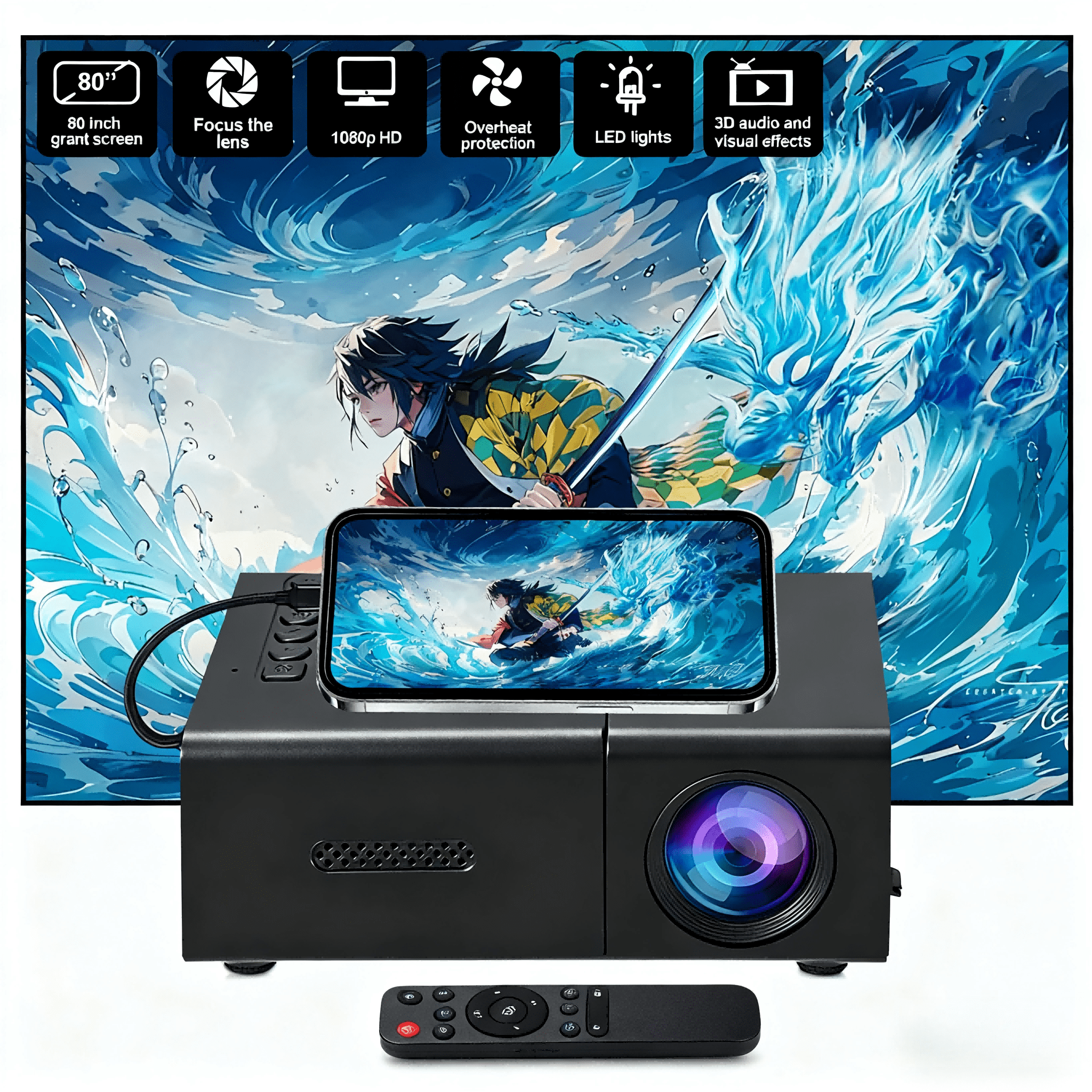 TEMU Mini Projector Portable For Cartoon, Outdoor Video Projectors, Led Pico Movie Projectors For Home Theater, Kids Gift, Smartphone Can Mirror To