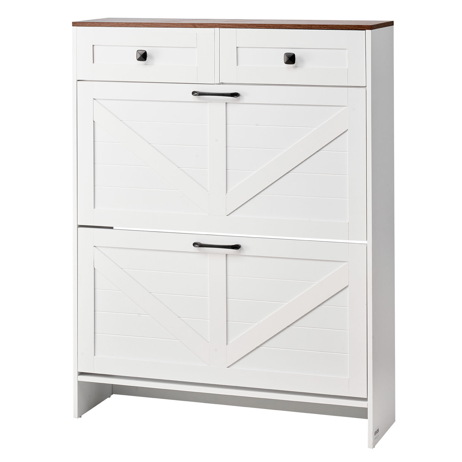 Shoe Cabinet With 2 Flip Drawers, Farmhouse Shoes Storage Cabinet With 2 Drawers And Anti-tipping Device, Freestanding Shoe Organizer Ideal For Entryway, Hallway, Bedroom, Living Room, White