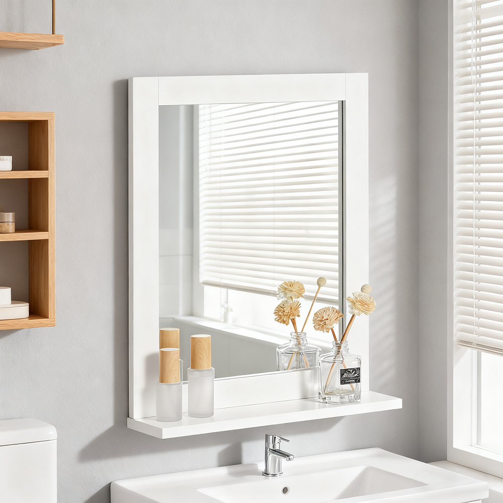 TEMU 1 pieza Armario de Pared para Baño con Espejo Mueble Estante de Pared de Almacenamiento Compacto Ideal para Baño, WC, Lavandería 40x49x10cm -