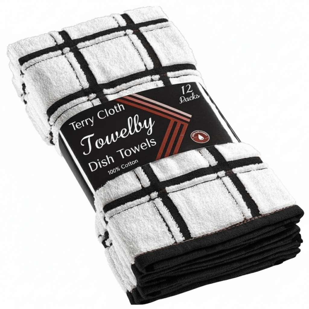 TEMU Pack Of 12 Large Jumbo Big Checked Terry Tea Towel Soft Cotton 40 X 60 Quality Terry Drying Cloth Thick Cleaning