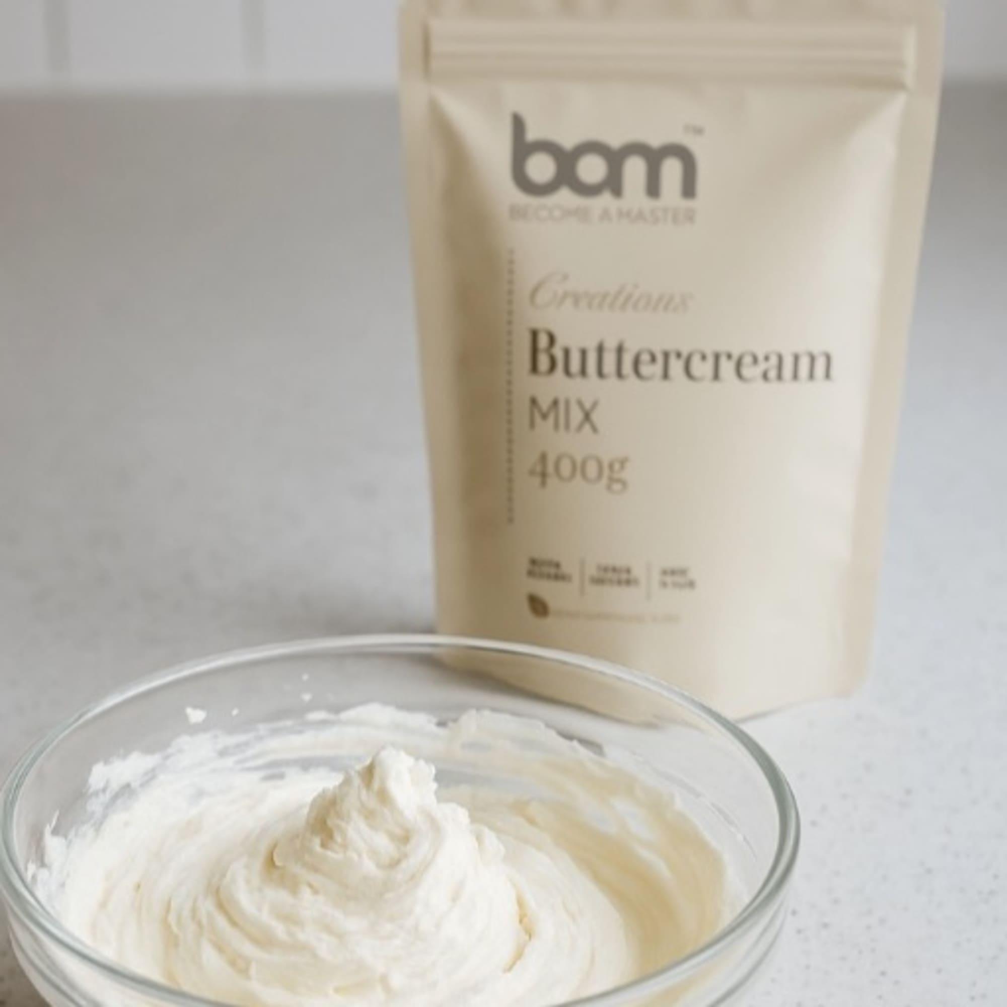 E-shop BAM Buttercreme-Mix 400g + Easy Whip Frosting Mix + Reichhaltiges & cremiges Dessert-Topping + Buttercreme-Alternative + Perfekt für Kuchen,