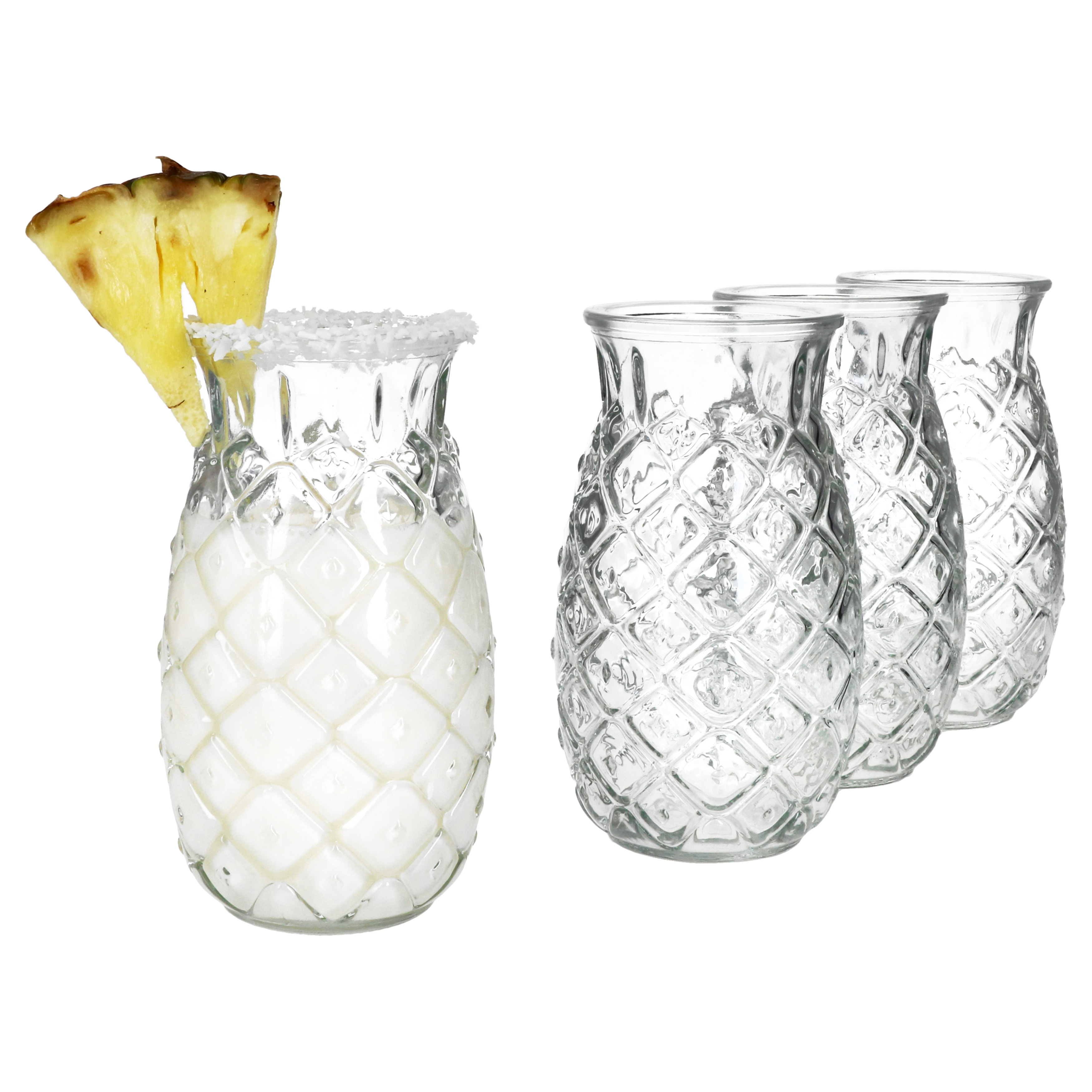 E-shop 4x Pina Ananas Gläser 400ml Cocktail-Glas transparent Relief Longdrink Party