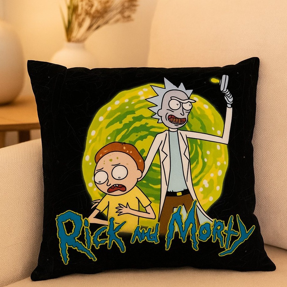 Rick And Morty Pillow - Decorative Cushion Seat Cushion Ornamental Pillow Head Pillow Black 30 X 30 Cm