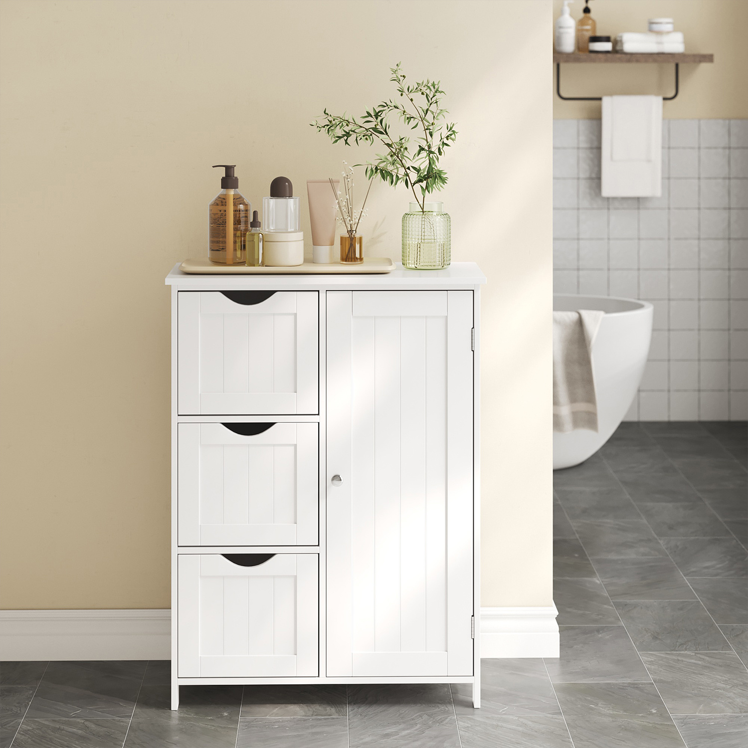 Bathroom Cabinet, Narrow Bathroom Cabinet, Side Cabinet, Dresser, With 3 Drawers, Cabinet Door, Adjustable Shelf, 30 X 60 X 80 Cm