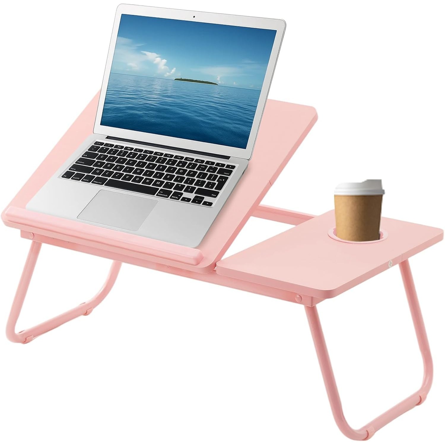 E-shop Klappbarer Laptoptisch mit Getränkehalter, höhenverstellbarer Computer-Betttisch, Leseständer für Notebooks zum Essen, Lesen und Arbeiten