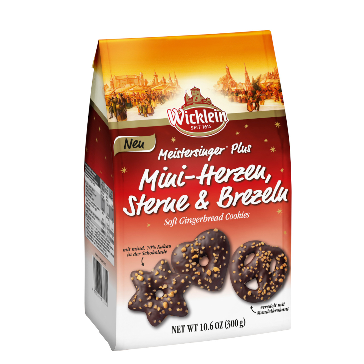 Image of Wicklein Meistersinger Plus Mini Hearts Stars Pretzels Zb Crunch 300g