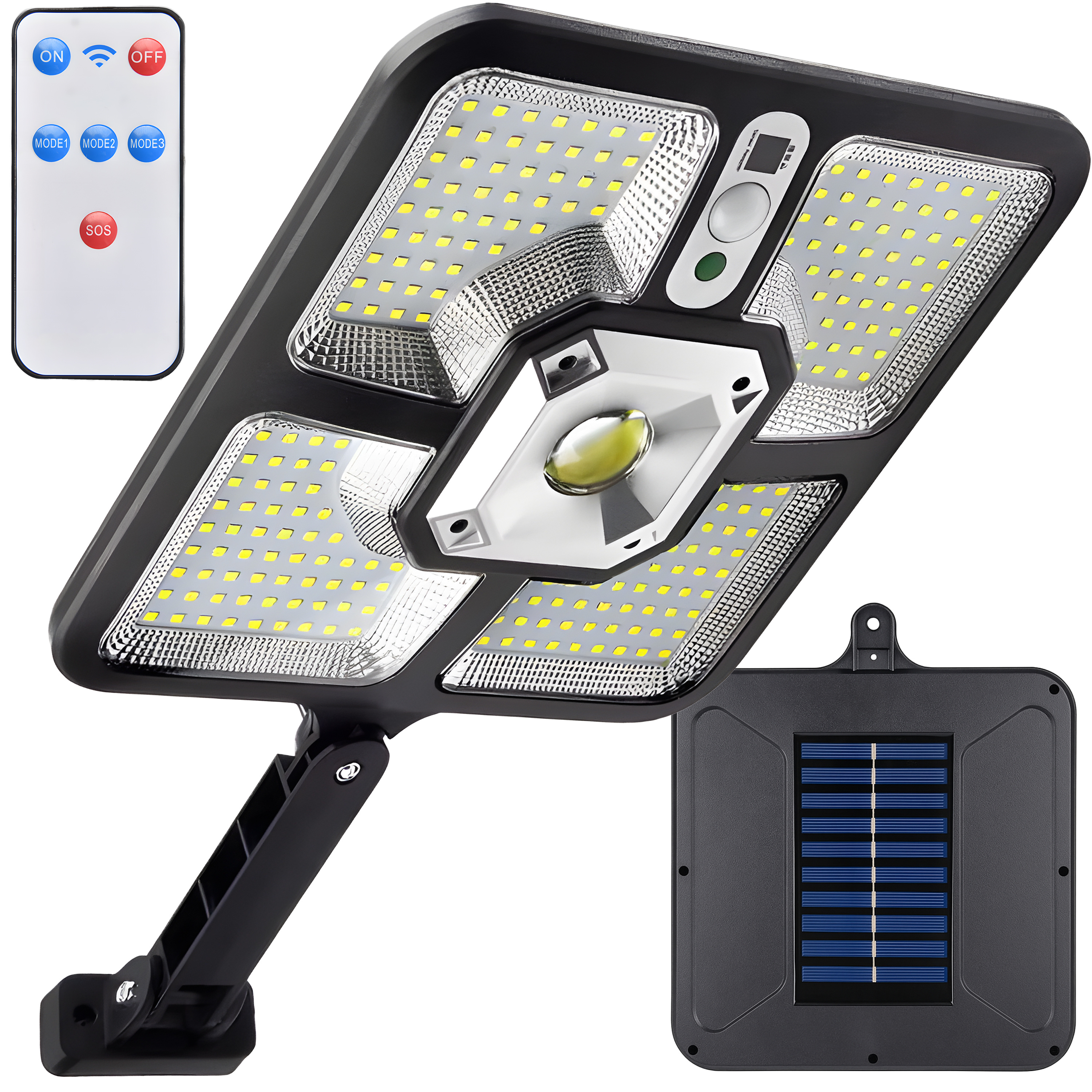TEMU Solarleuchte Mit 220 LED RETOO TechPro, Und 15 COB, Bewegungs- Und Dämmerungssensor, Fernbedienung, Abstrahlwinkel 120°, Solarpanel 15×8,5 Cm,
