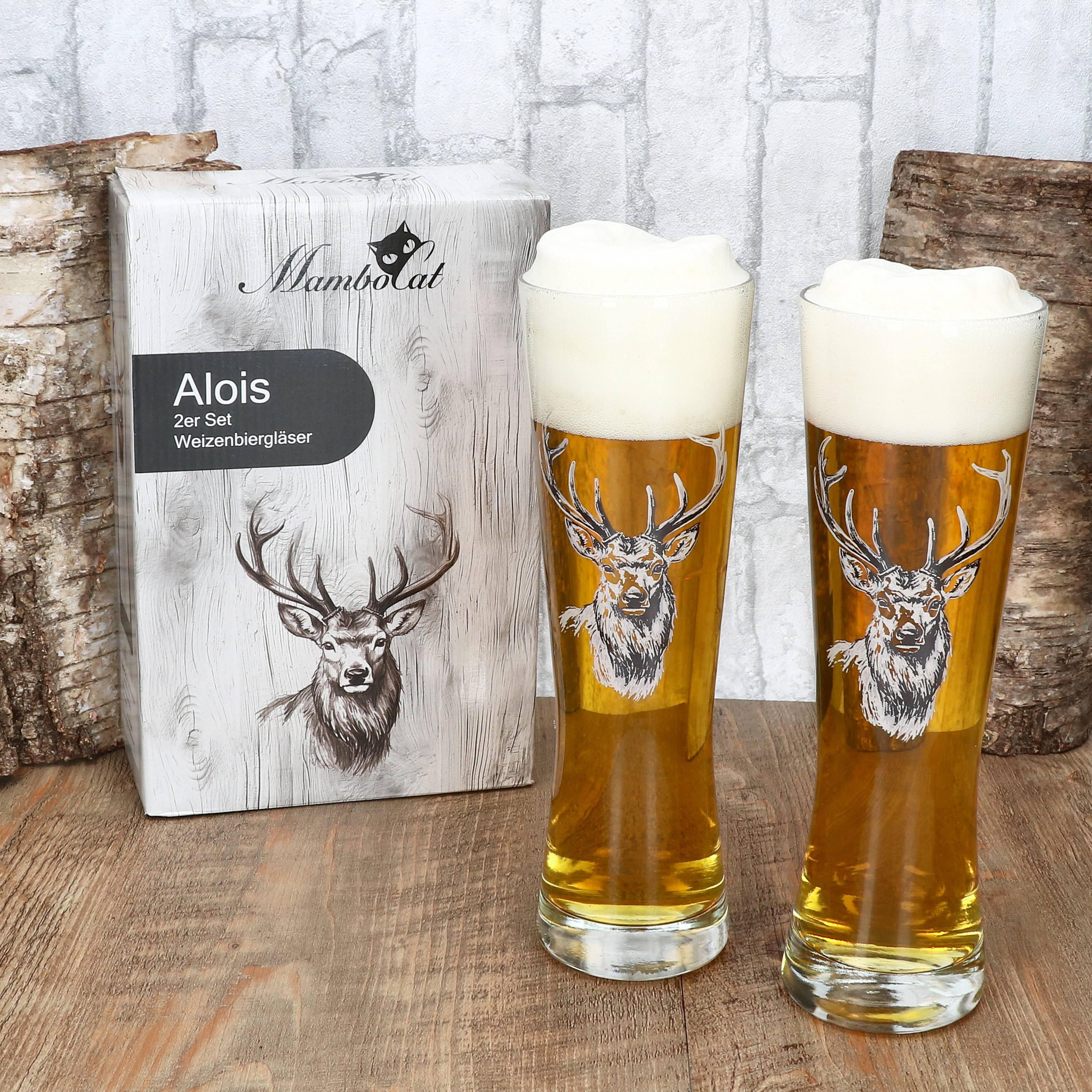 E-shop Weizenglas 6er Set mit Hirsch-Motiv 0,5 L im Geschenkkarton