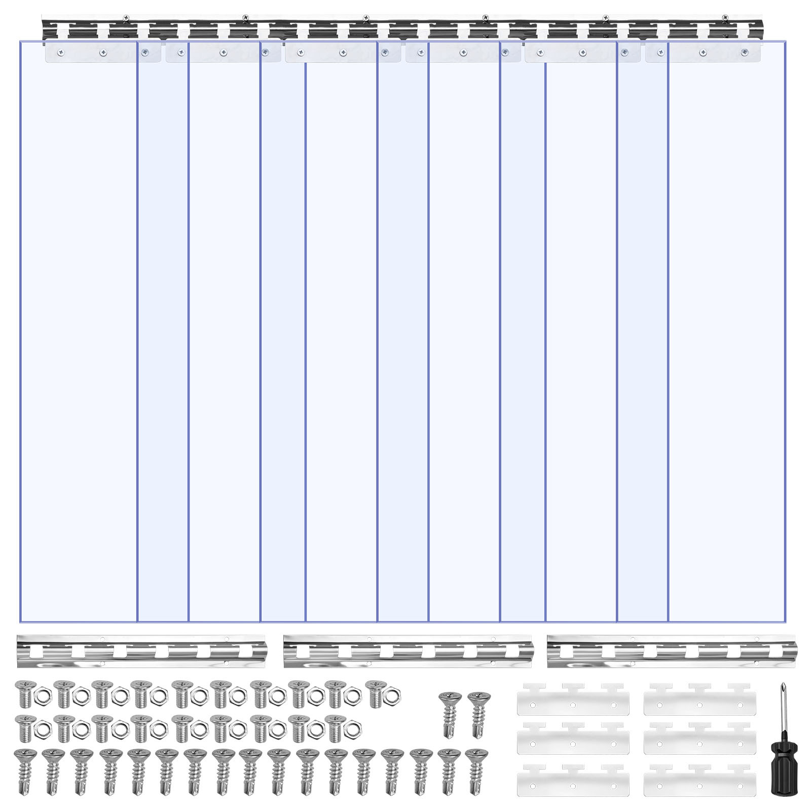 TEMU VEVOR Rideau en Bande de PVC Transparent, 2,1 m Hauteur x 0,9 m Largeur x 2 mm Épaisseur, 6 pièces pour Congélateur et Garage, Isolant Thermique
