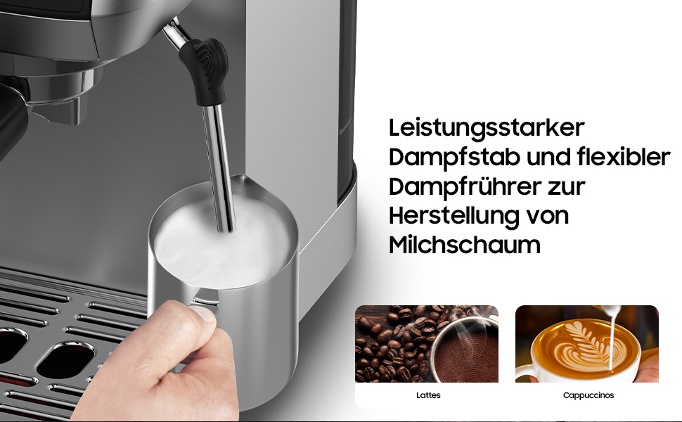 Seven-Bearing Machine CM1665B 20-Bar Italian Pump | 1350W Espresso Machine Stainless Steel with Milk Frother, Coffee Machine for Cappuccino, Touchscreen with Pressure Display, 1.3L Water Tank