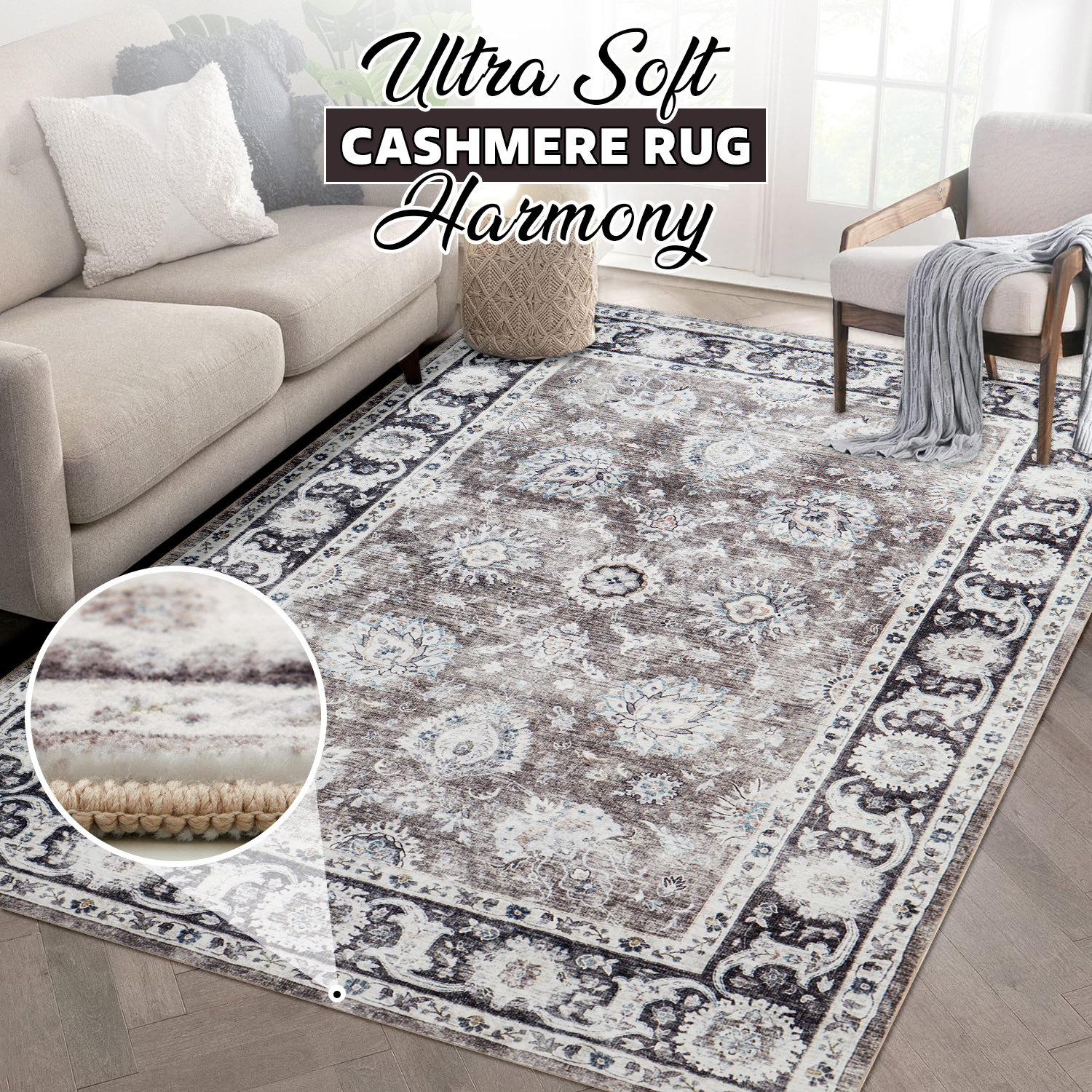 TEMU 1pc Cashmere Rug – Low-pile Area Carpet, Soft Plush & Machine-washable, Non-slip Floor Mat Ideal For Living Room, Bedroom & Modern Home Decor,
