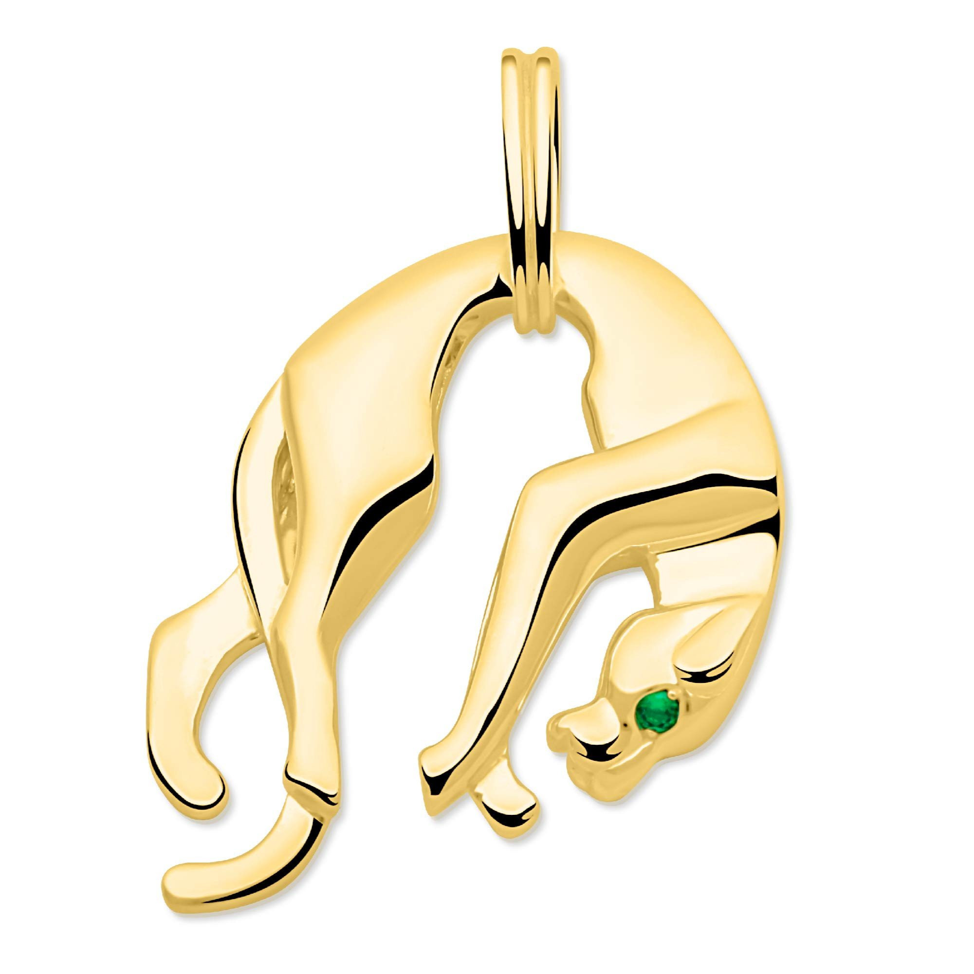 Panther Pendant Green Eye 585 Gold Plated Eyelet Width 5mm Made In Italy With Certificate Shiny Solid For Women And Men