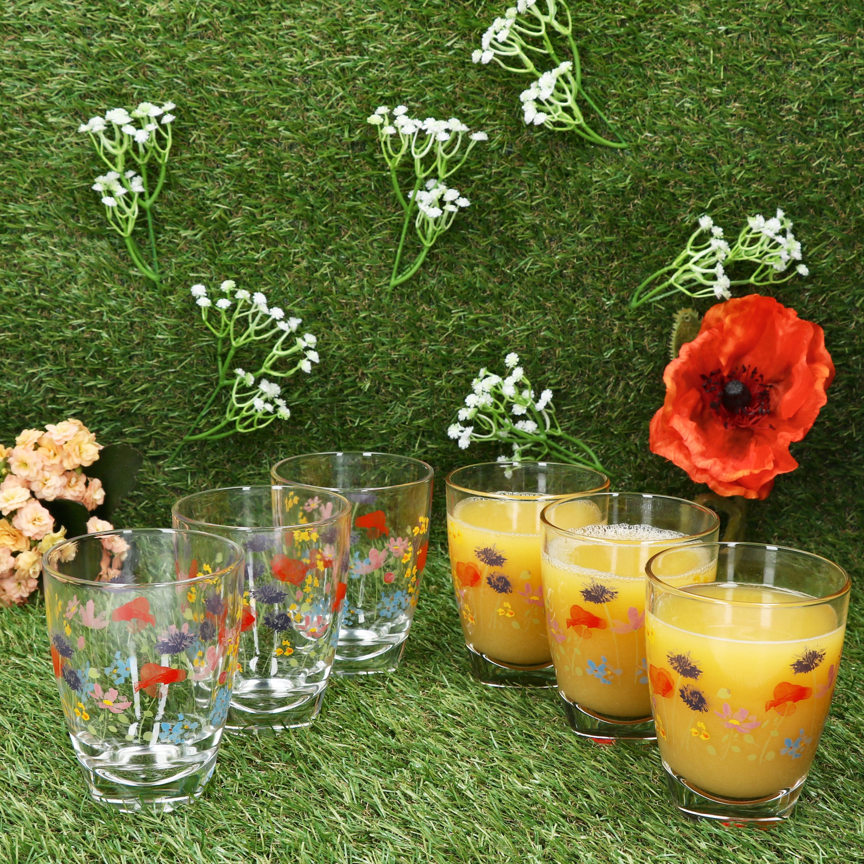 6x Marie Drinking Glasses 220ml H10.5cm Juice Glasses Soft Drink Flower